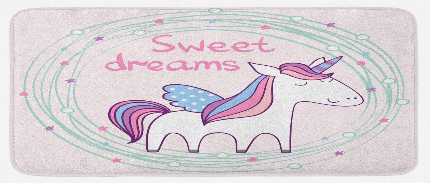 Ambesonne Non-Slip Kitchen Rug - Unicorn Hand-Drawn Circles, Dots & Stars Design, Plush Decorative Mat 47x19 Inch, Multicolor - Perfect for Kitchens, Laundry Rooms & Entryways