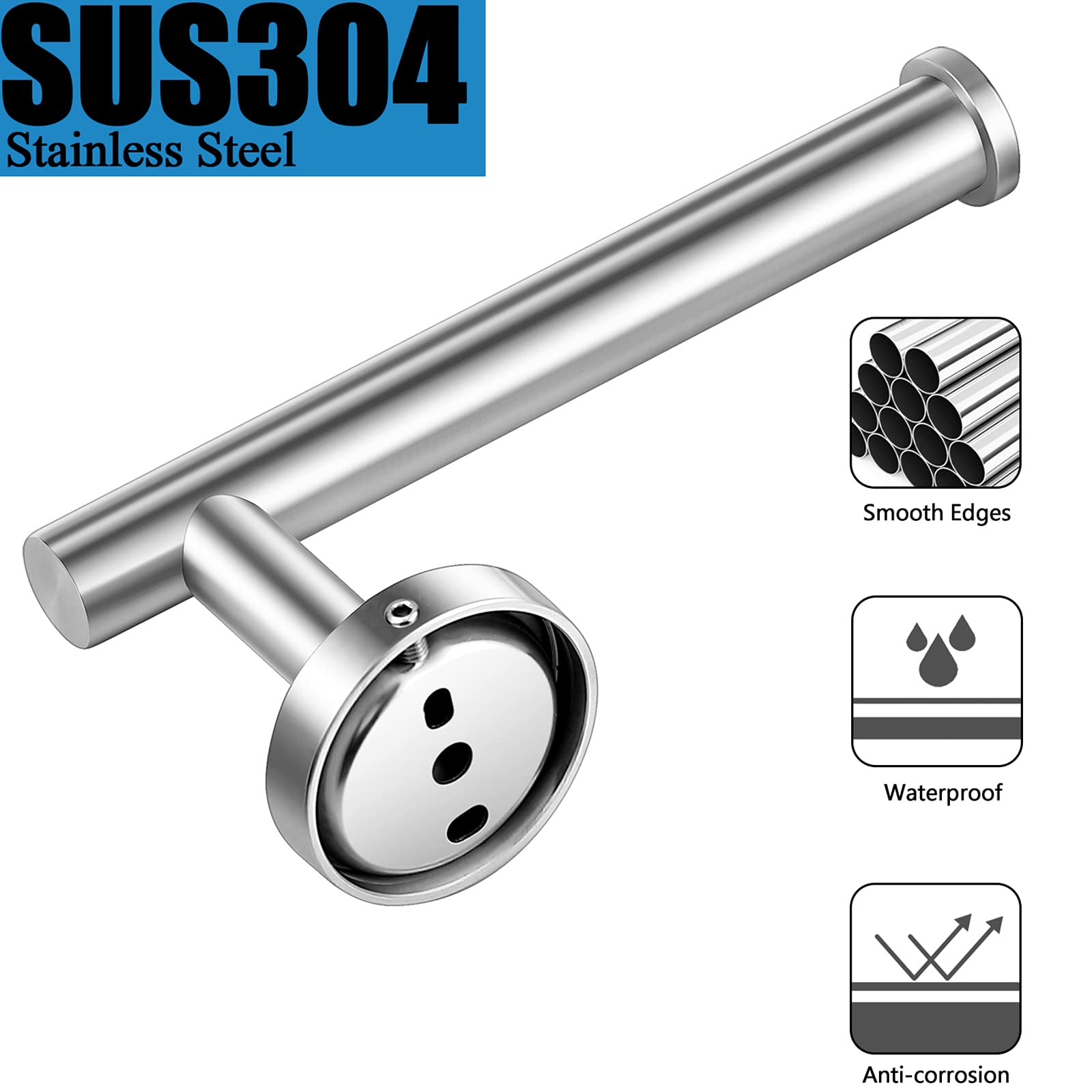 Pynsseu Brushed Nickel Toilet Paper Holder and Towel Ring Set - 2 Piece SUS 304 Stainless Steel Bathroom Hardware - Wall Mounted for Bathroom, Powder Room & Guest Bath Decor