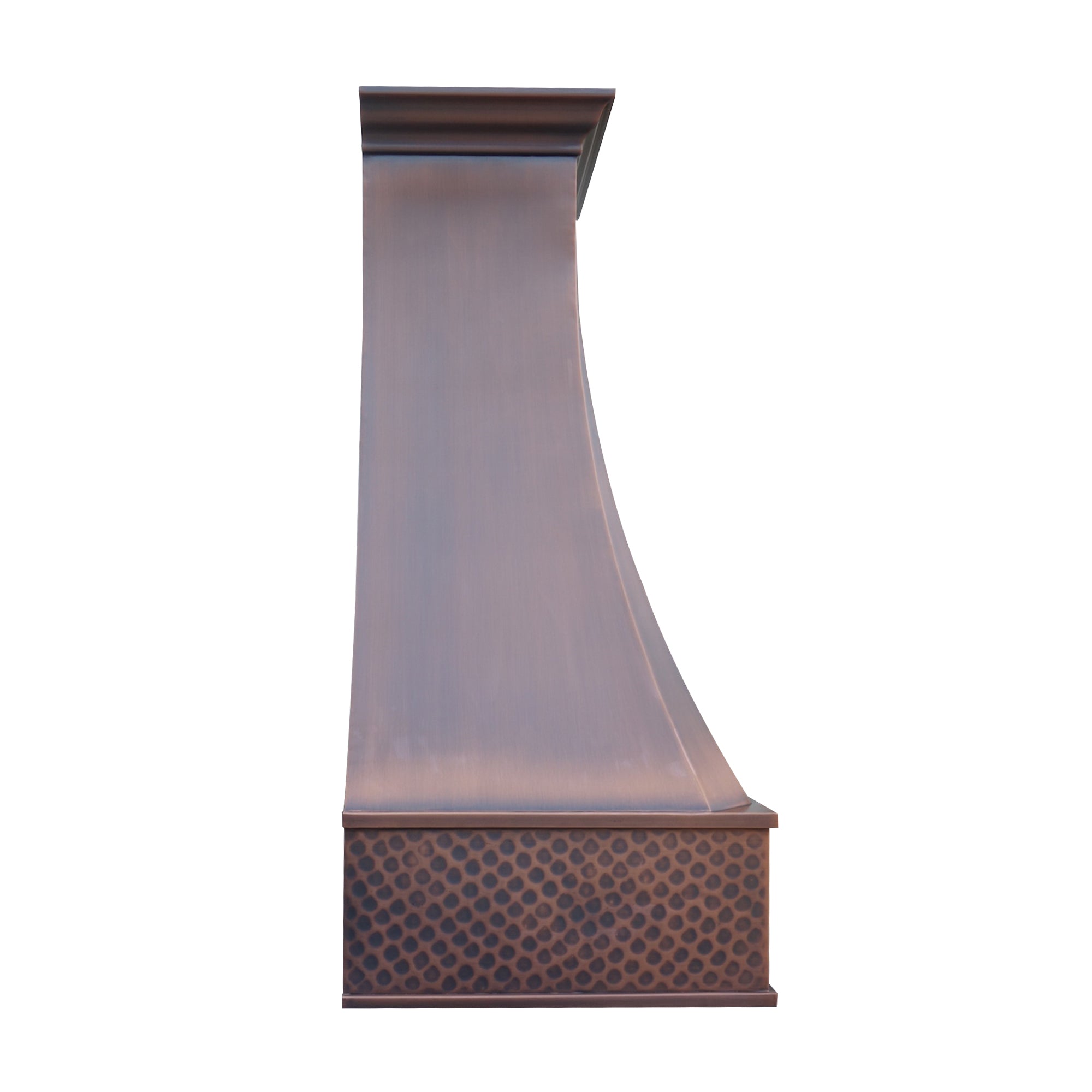 RHM Farmhouse Custom Copper Range Hood with Decorative Bands & Hammered Apron - Professional Kitchen Ventilation for Windy Areas - Perfect for Rustic Kitchens, Chef's Home & Open Concept Designs