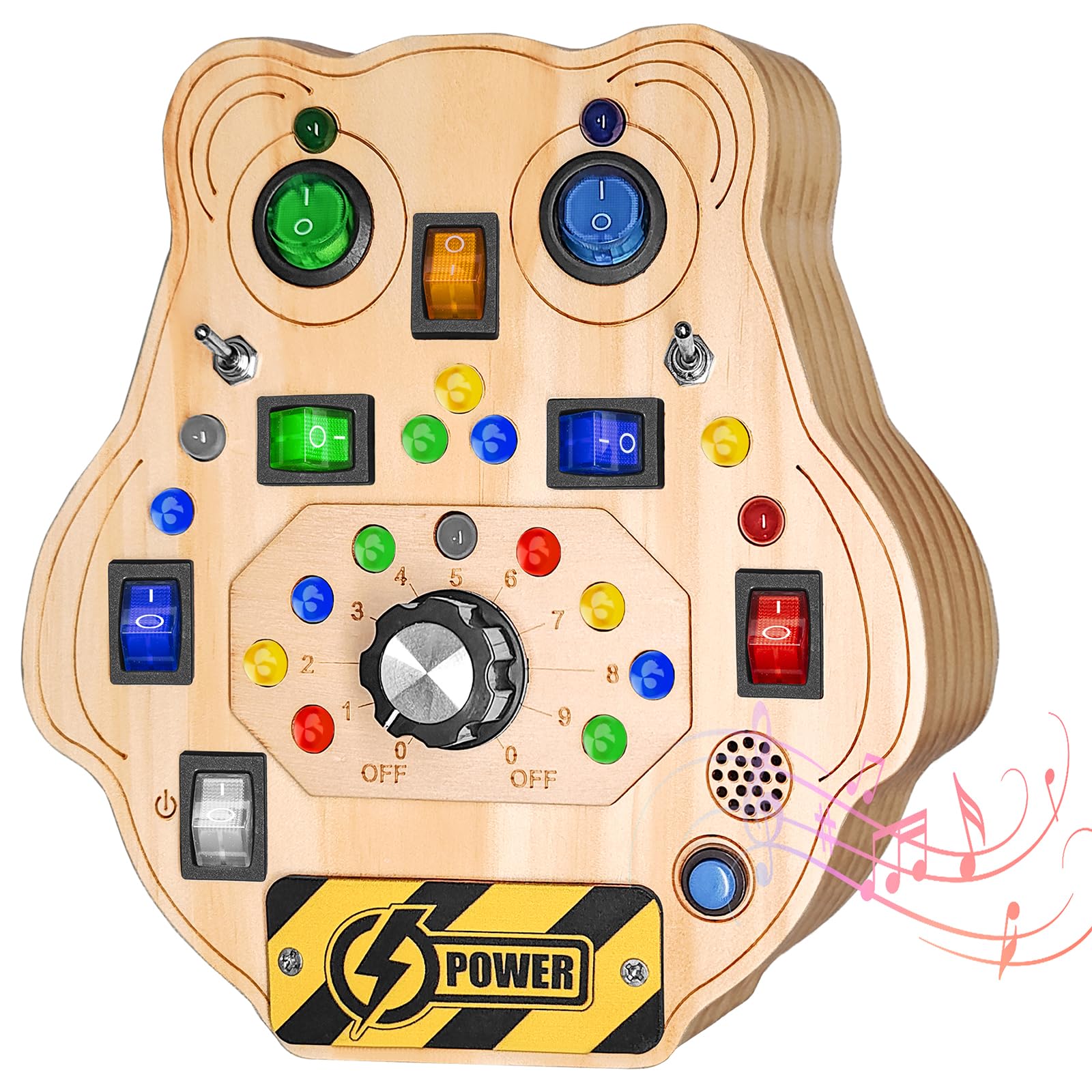 LED Light Switch Busy Board Toy - Montessori Wooden Sensory Activity Board for Toddlers 3+ Years Old - Educational Travel Toy for Boys & Girls - Perfect Gift for Kids' Learning & Airplane Entertainment