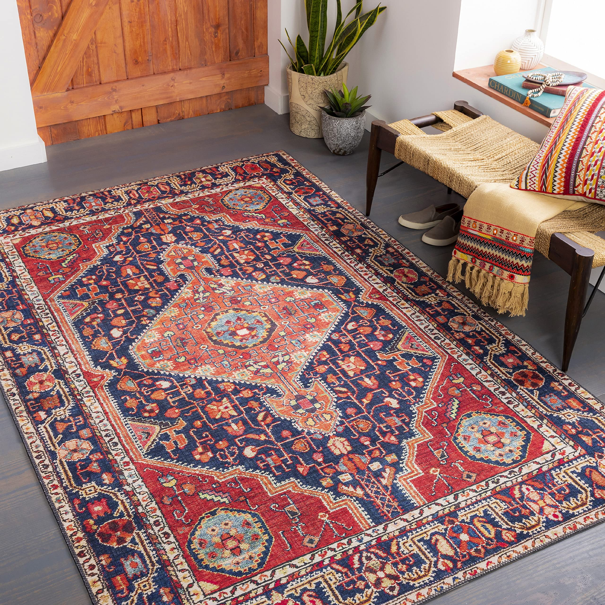 Mark&Day 5x7 Traditional Maashees Area Rug - Pale Red, Blue & Orange Handmade Carpet for Living Room, Bedroom, Kitchen | Soft & Durable Floor Decor for Home, Office & Dorm (5' x 7'6