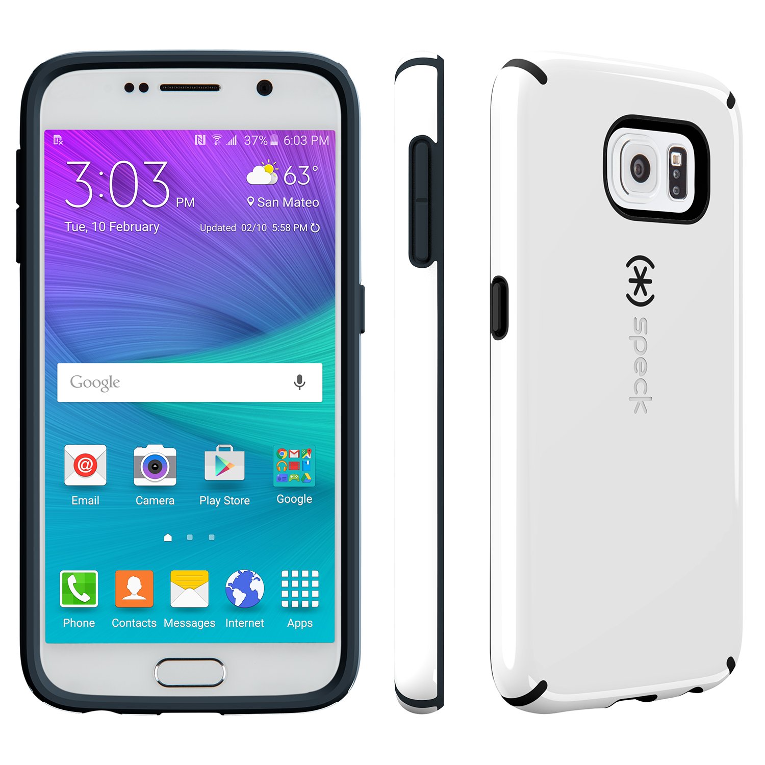 Speck CandyShell Case for Samsung Galaxy S6 - Durable Protective Phone Cover with Frustration-Free Packaging (White/Charcoal Grey) - Perfect for Everyday Use, Work & Travel