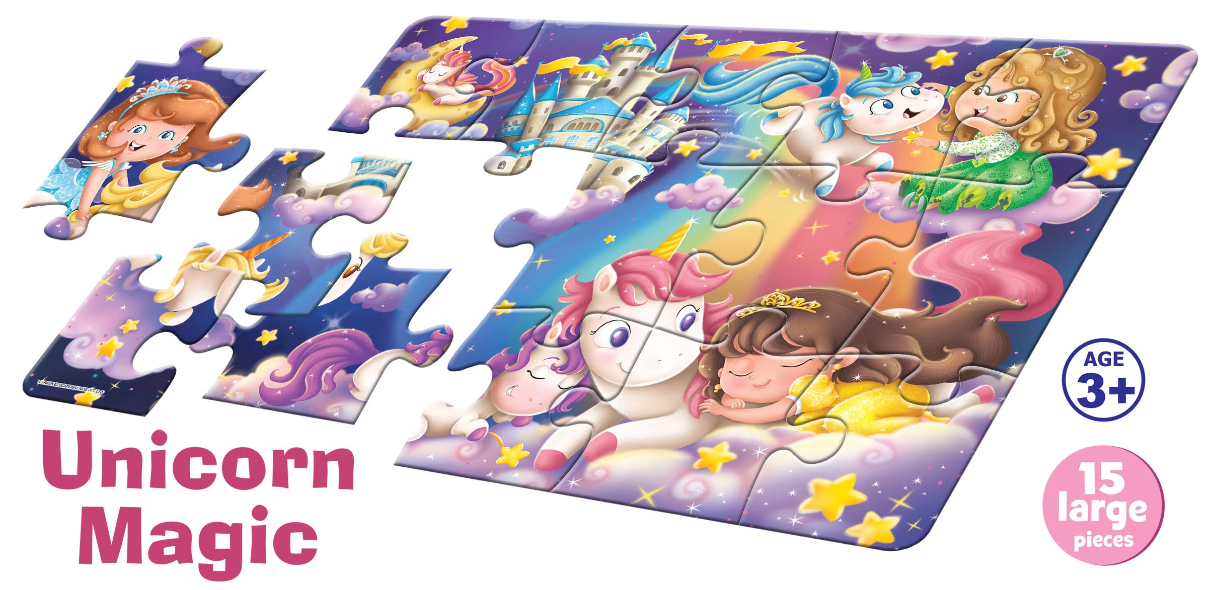 Frank Unicorn Magic Floor Jigsaw Puzzle for Kids Ages 3-7 | 15-Piece Educational Brain Booster Toy | Fun & Challenging Puzzle Game for Focus Development | Perfect Gift for Boys & Girls | Great for Playrooms, Classrooms & Birthday Parties