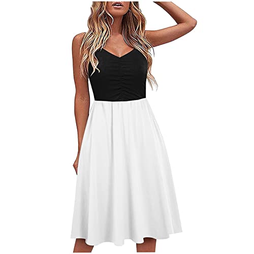 Ylioge Women's Sexy Off Shoulder Plaid Skirt Dress - Black & White Pleated Hem Color Block Midi Halter Dress for Party, Date Night & Casual Outings