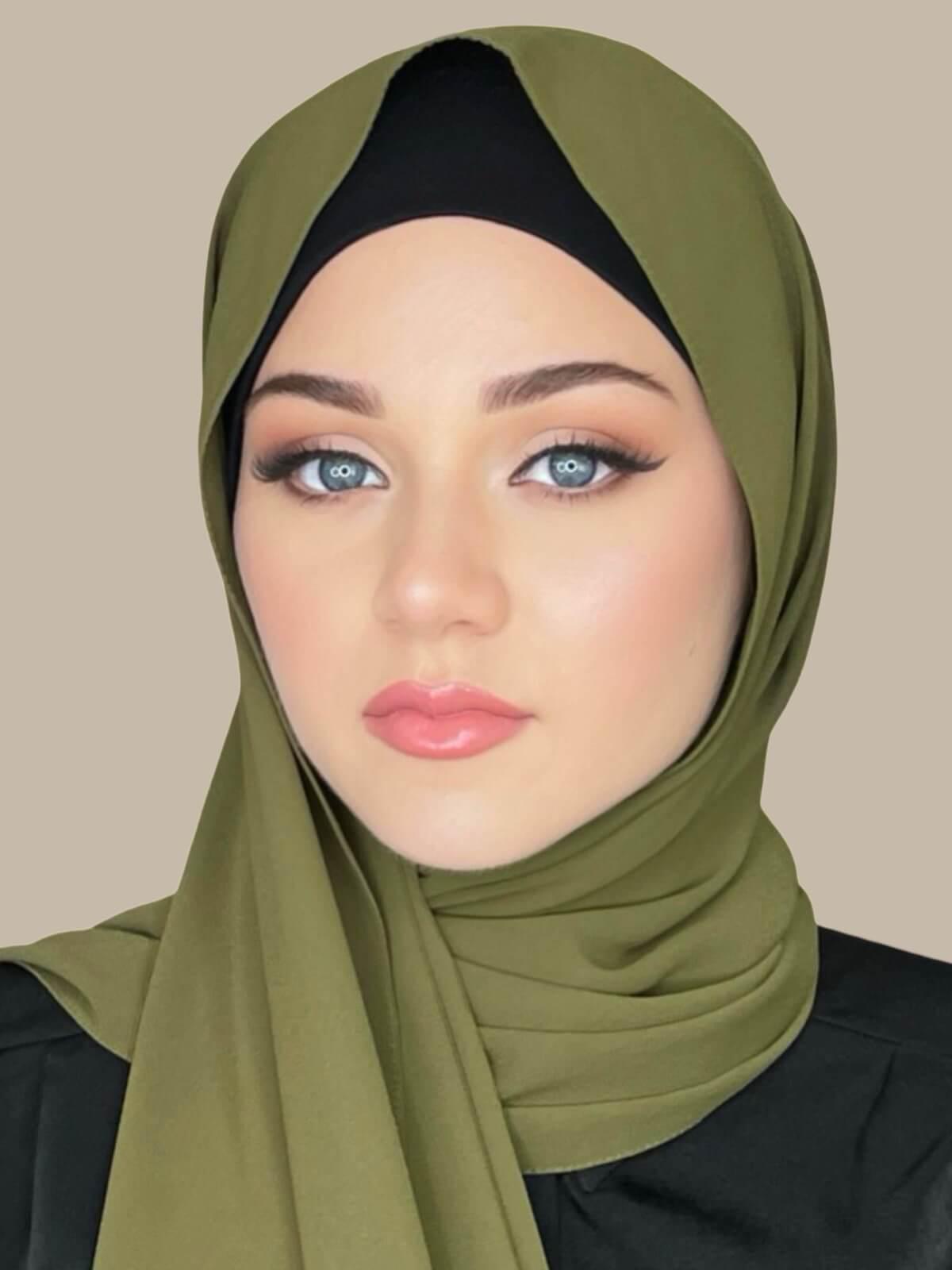 Elegant Olive Chiffon Hijab - Soft & Lightweight Scarf for Women - Perfect for Daily Wear, Prayer, and Special Occasions