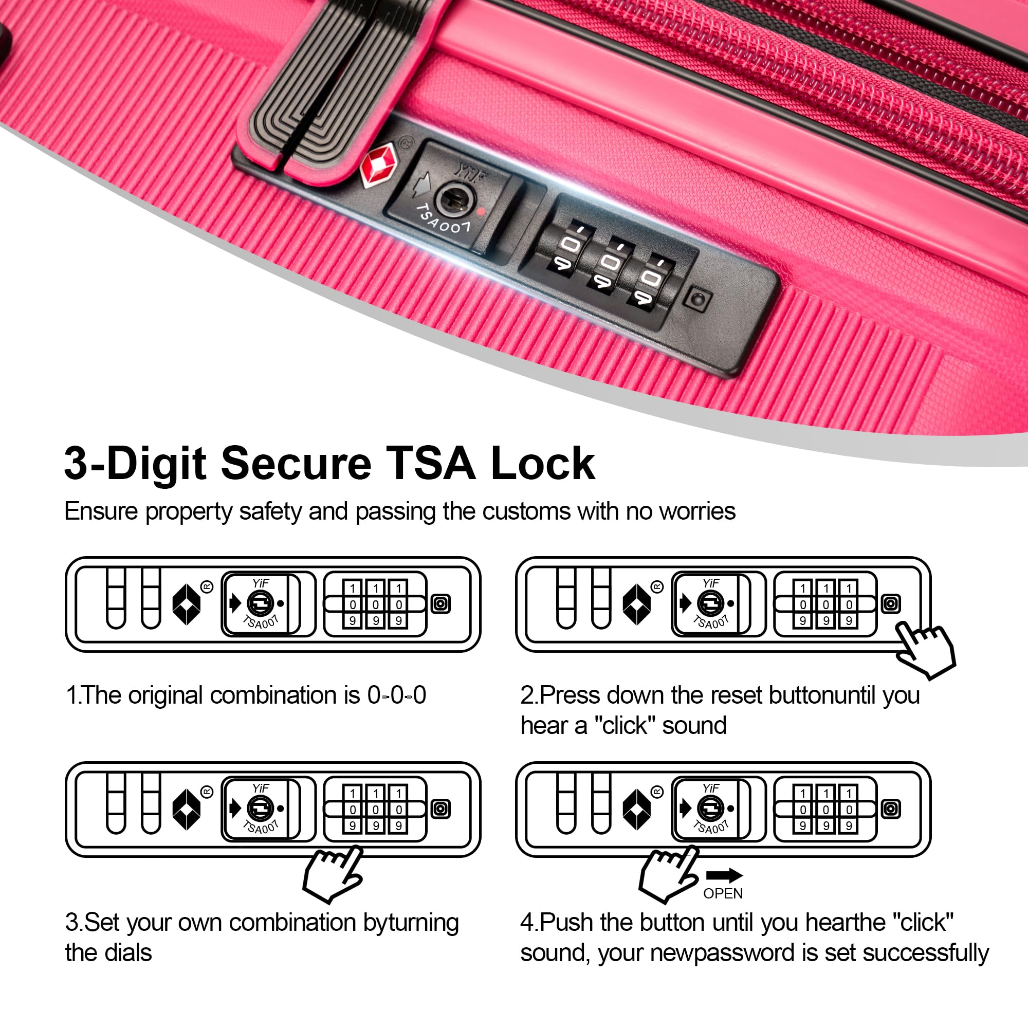 3-Piece Hardside Spinner Luggage Set with TSA Locks & Double Wheels - Durable PP Trunk Suitcase for International Travel, Business Trips & Family Vacations (Red)