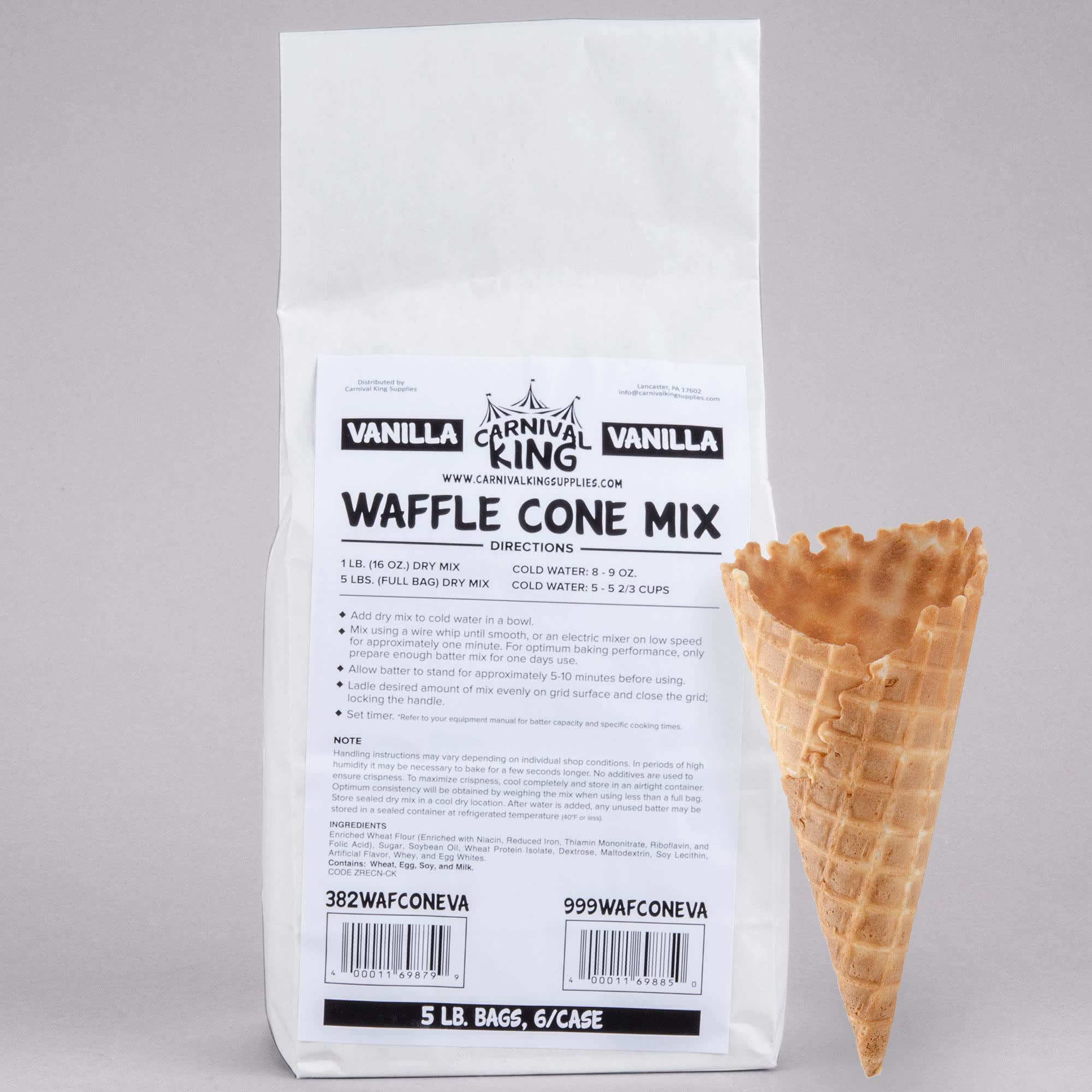 Premium Vanilla Waffle Cone Mix - 5 lb Bulk Bag (6 Bags/Case) for Ice Cream Shops, Carnivals & Dessert Businesses - Easy Homemade Waffle Cones