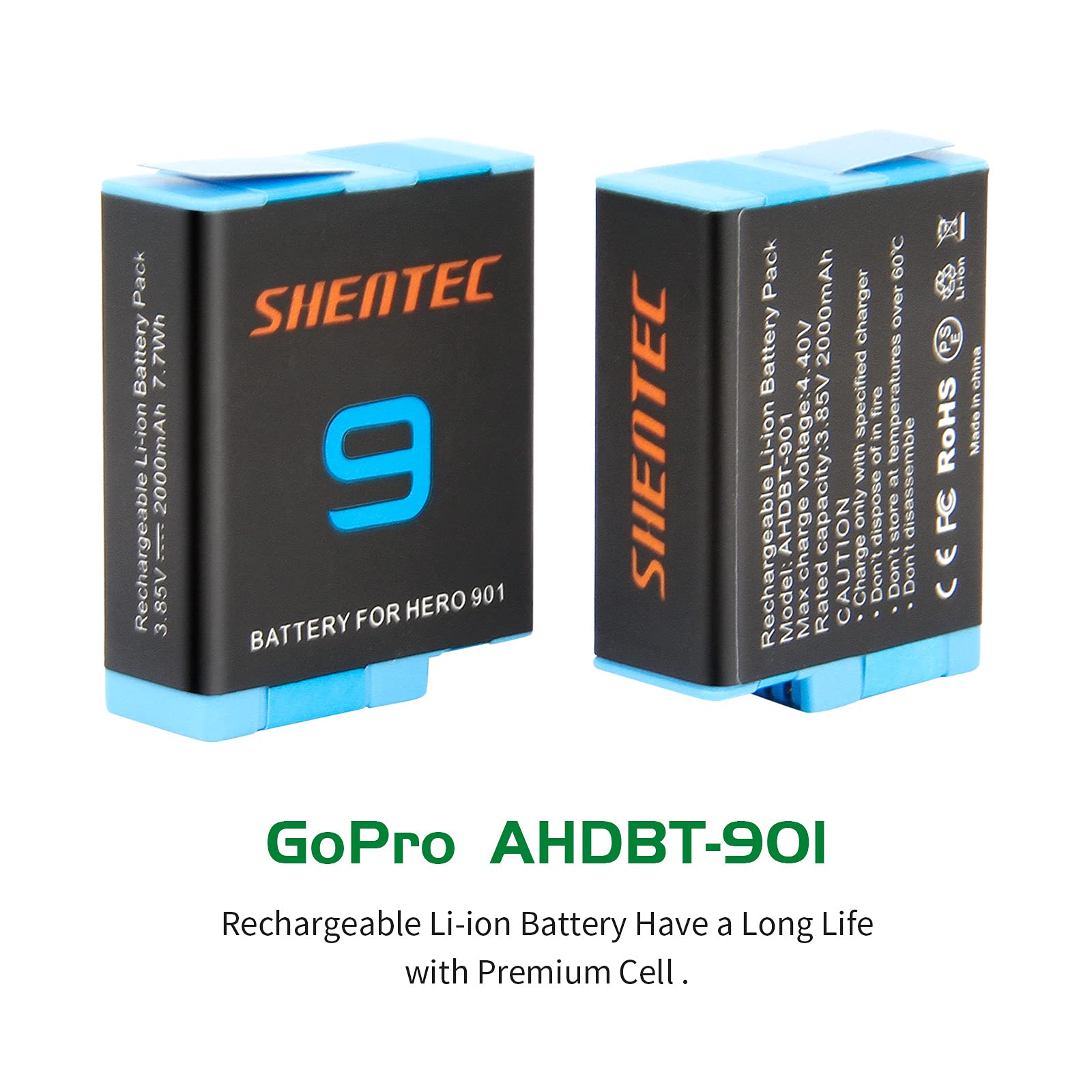Shentec AHDBT-901 3-Pack Replacement Batteries & 3-Channel Fast Charger for GoPro Hero 9/8/7/6 - Compatible with SPBL1B Fully Decoded Battery - Perfect for Travel, Vlogging & Outdoor Adventures