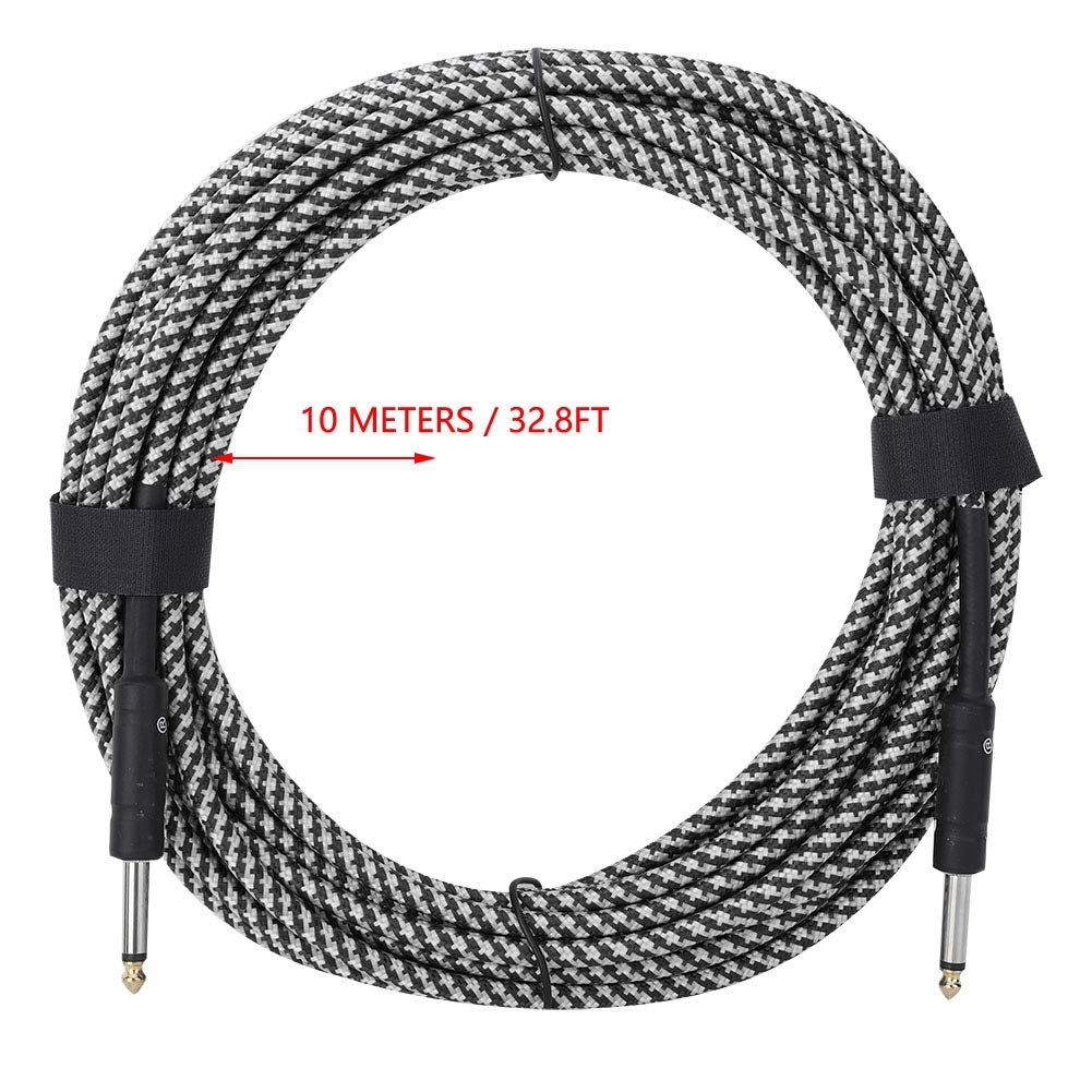 32.8ft Audio Cable with 7mm Wire - Professional Electric Bass & Guitar Cable for Piano, Organ, Keyboard - Durable Black & White Instrument Cable for Live Performances & Studio Recording