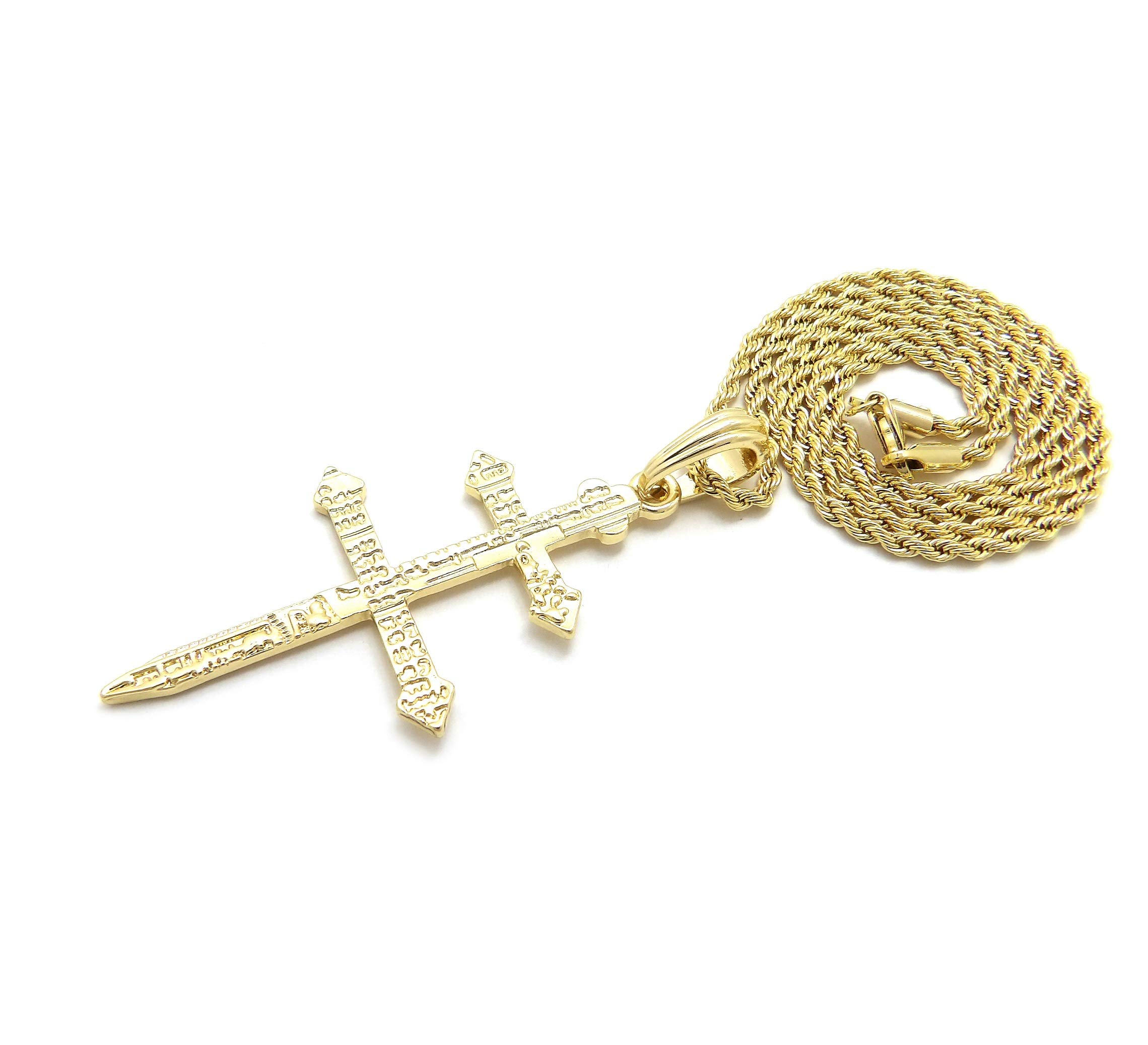 Cross of Lorraine Gold-Tone Pendant with Rope Chain Necklace - Religious Jewelry for Men & Women, Perfect for Gifts, Church, and Everyday Wear