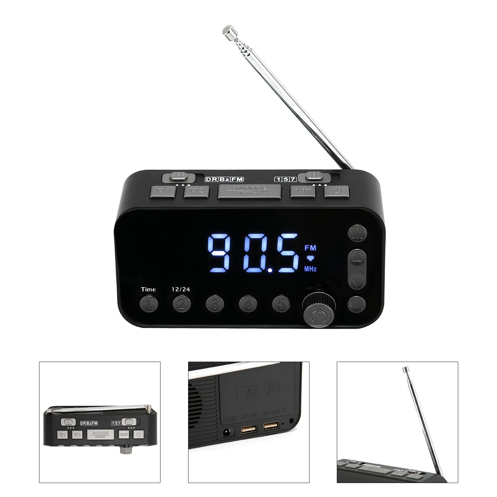 PUSOKEI Digital Alarm Clock Radio with FM/DAB, Dual USB Charging Ports, Sleep Timer, Dual Alarms - Perfect for Bedroom, Office, and Travel Use