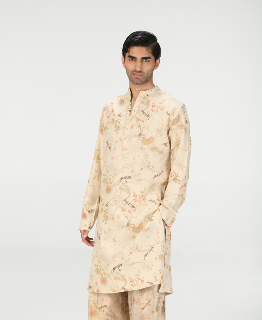 Bade Miyan Kurta Muga Satin Silk Ivory - Premium Indian Traditional Wear for Men - Perfect for Weddings, Festivals & Cultural Events