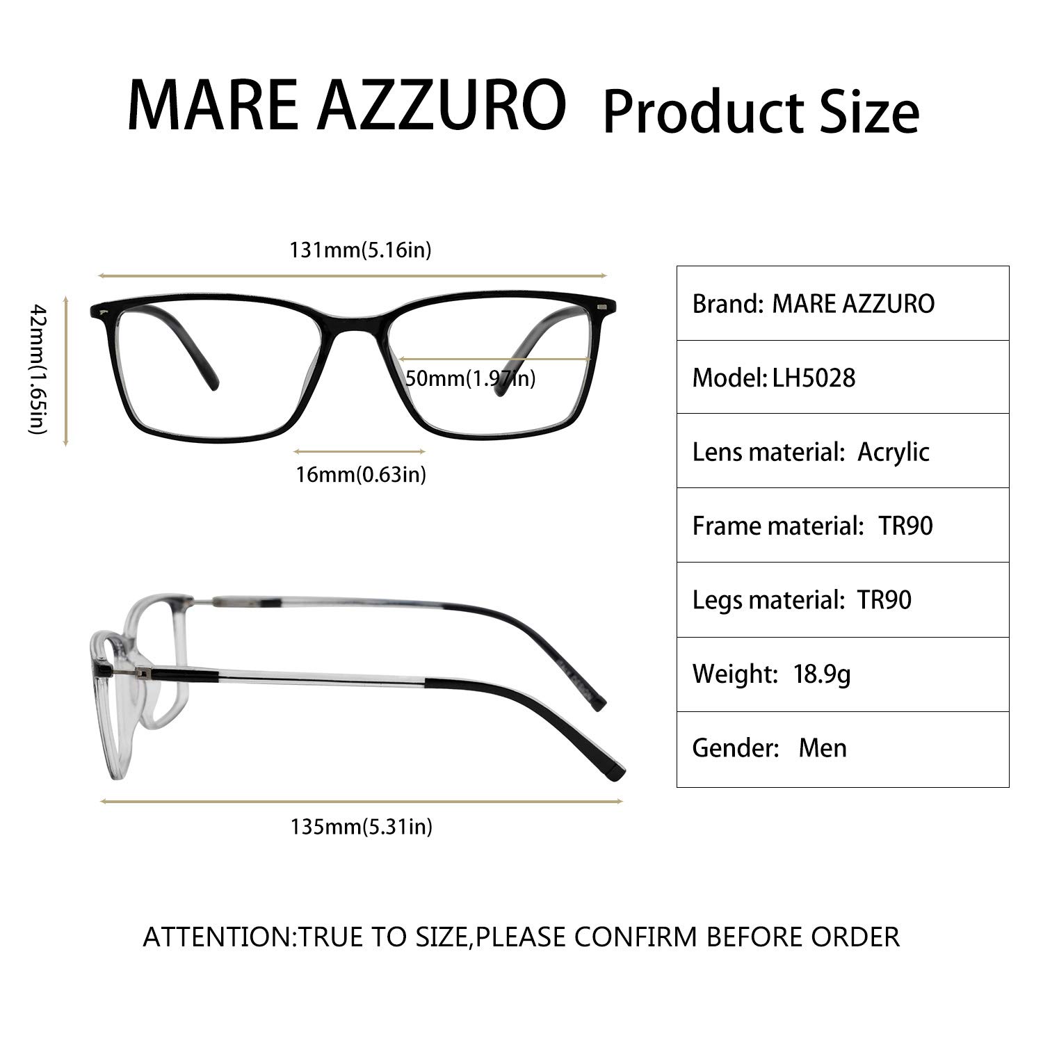 MARE AZZURO Men's Reading Glasses 3.0 Magnification +3.00 Spring Hinge Readers - Stylish Classic Eyewear for Men | Perfect for Reading Books, Working on Computers & Daily Use