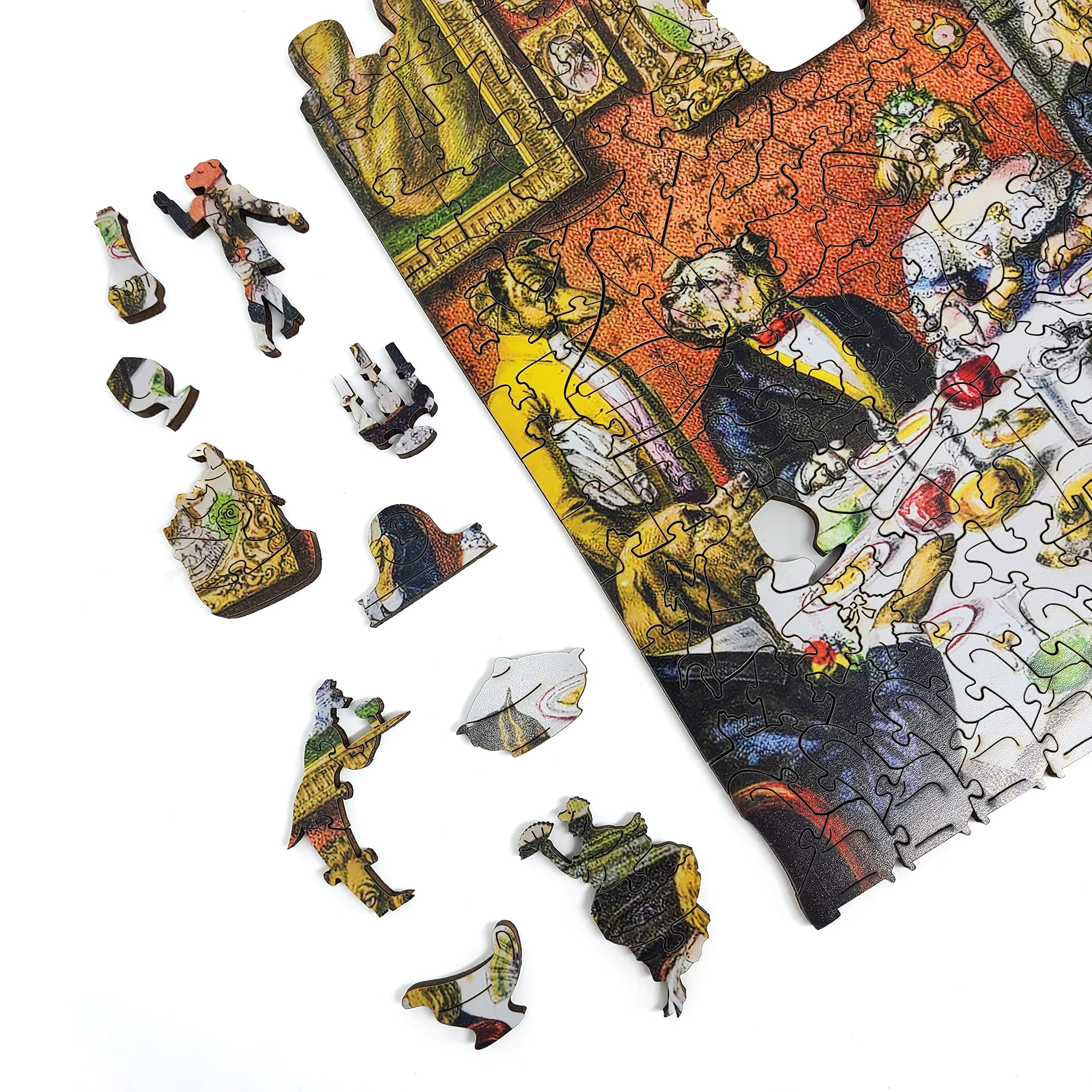 Premium 365-Piece Wooden Jigsaw Puzzle for Adults - Unique Shaped Pieces - Handcrafted in USA by FoxSmartBox - The Dogs Dinner Party - Perfect for Family Game Nights, Stress Relief & Home Decor