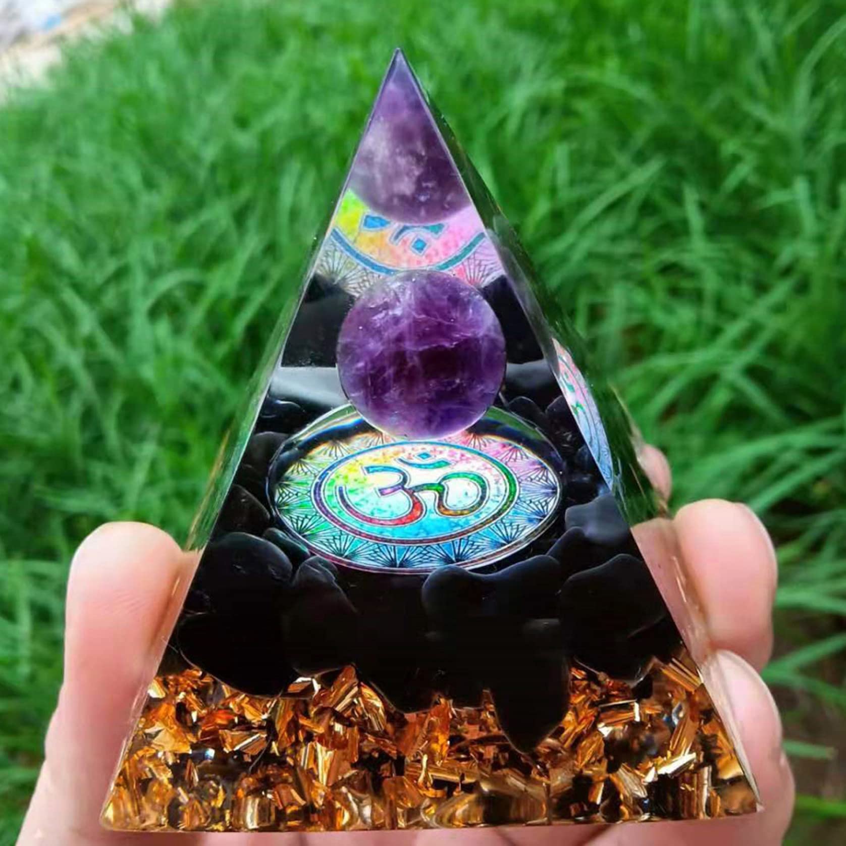 Natural Stone Orgonite Pyramid with Tiger Eye - Healing Energy Crystal for Reiki, Meditation & Feng Shui - Home Office Desk Decor for Positive Vibes & Stress Relief
