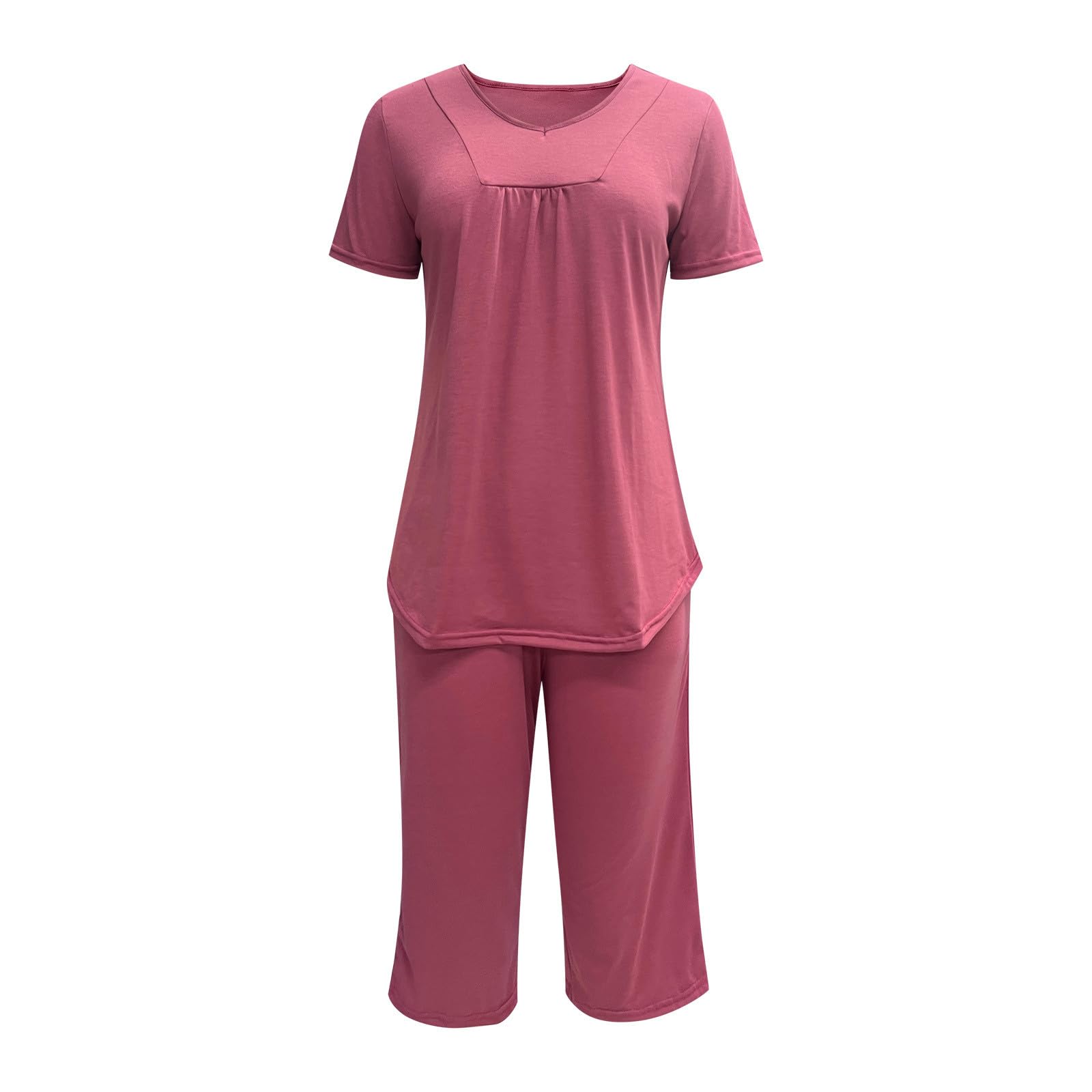 Women's 2-Piece Soft Pajama Set with Pockets - Short Sleeve Top & Cropped Pants for Sleep, Lounge & Relaxation at Home | Comfy Sleepwear Pjs for Women