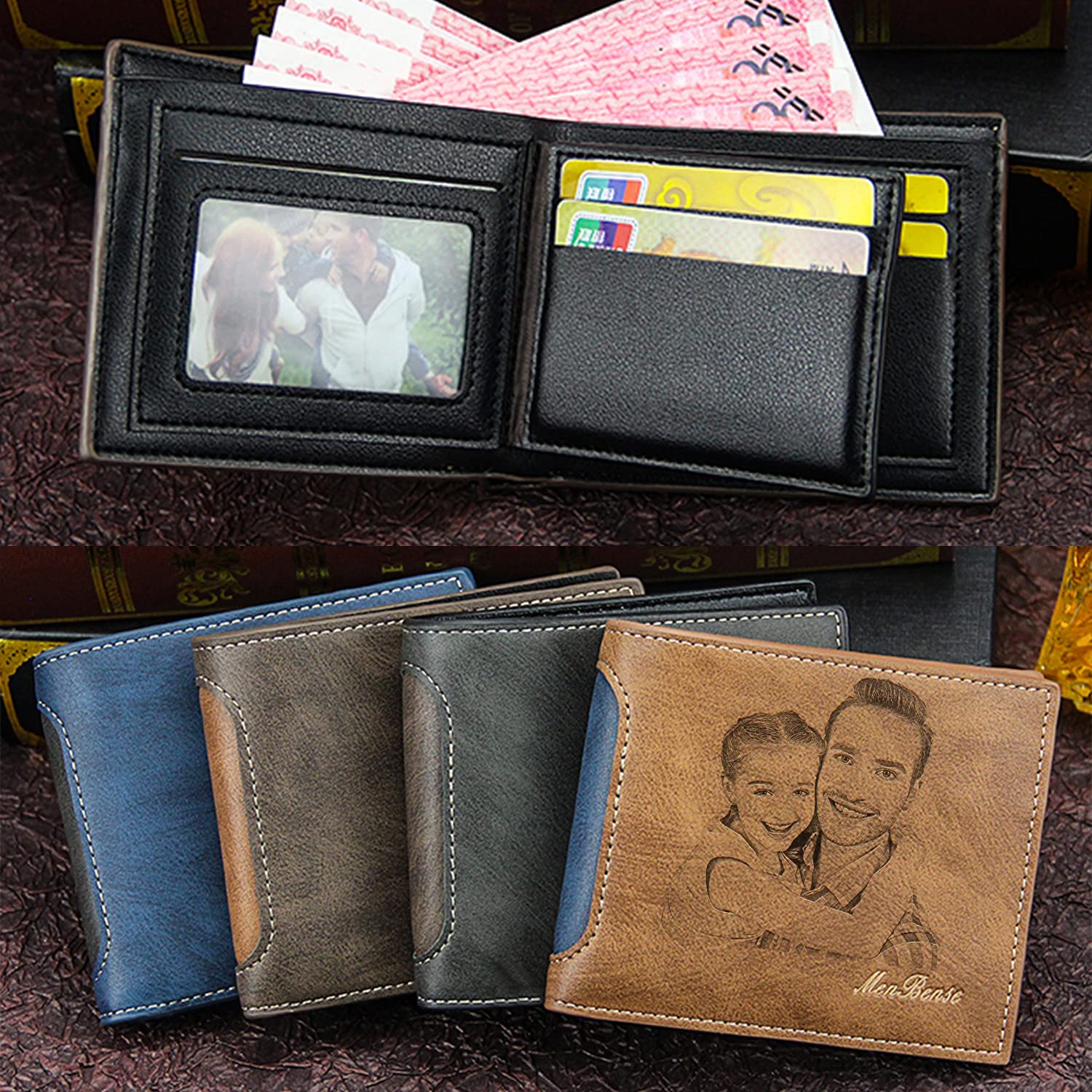Personalized Engraved Leather Wallet for Men - Custom Photo & Name Gift for Dad, Husband, Son - Perfect for Birthdays, Anniversaries & Special Occasions