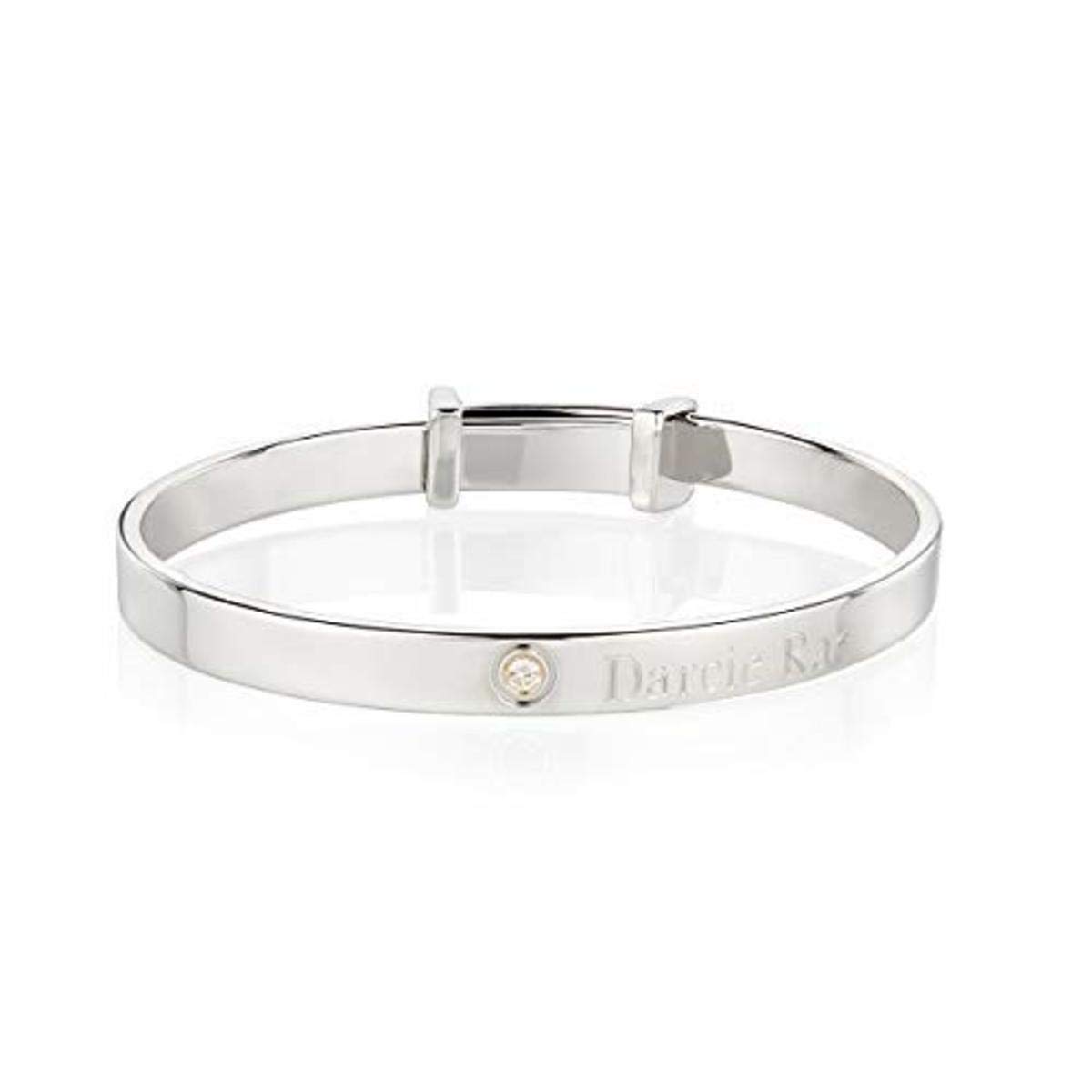 Personalized Sterling Silver Forever Diamond Expandable Baby Bangle – Baptism Jewelry, Baby Keepsake, Newborn Gift for Baby Shower & Birthday – Perfect for Christenings, First Birthdays & Special Milestones