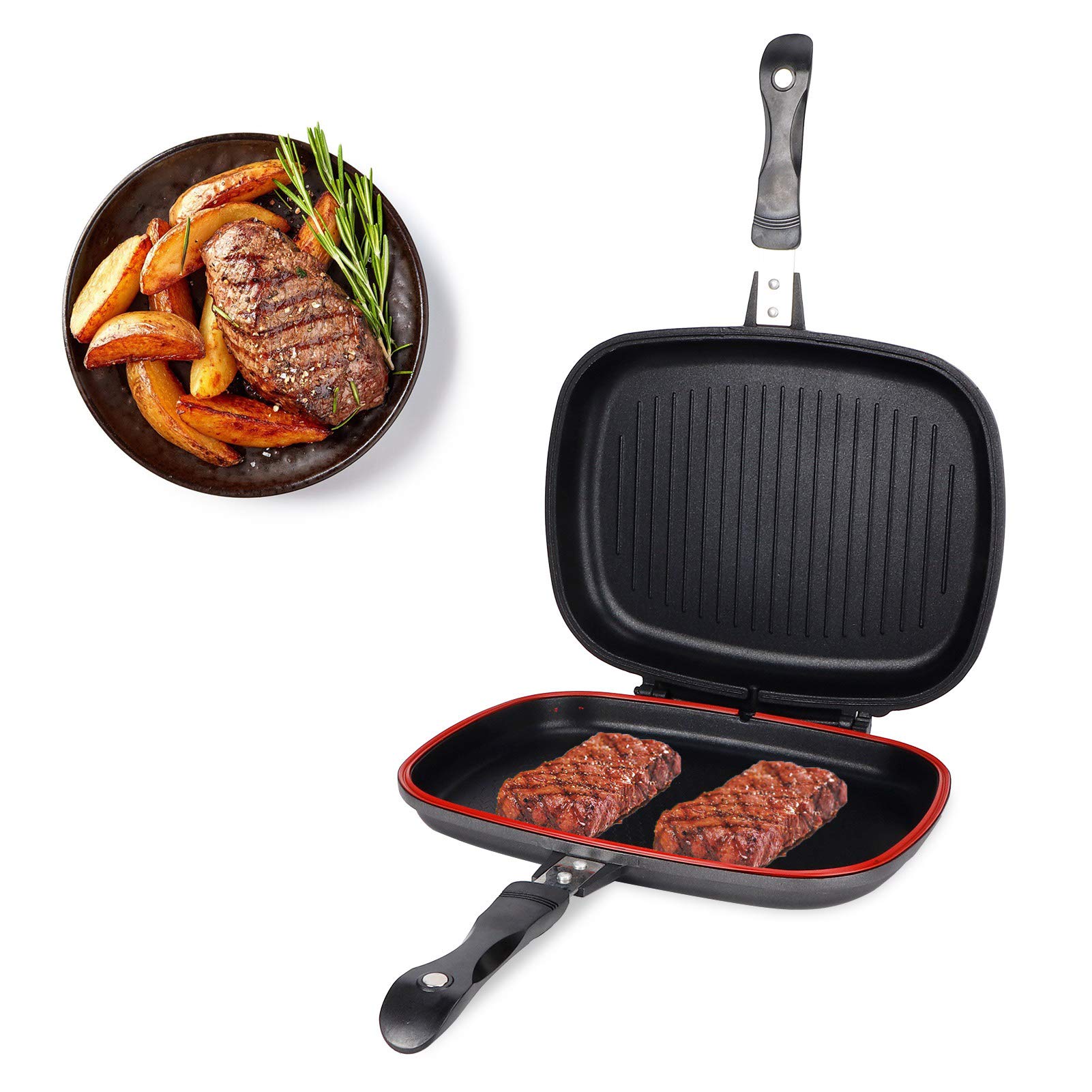 32CM Double-Sided Nonstick Frying Pan - Cast Aluminum Grill & Steak Skillet for Indoor & Outdoor Cooking - Perfect for BBQ, Camping, and Home Kitchen Use