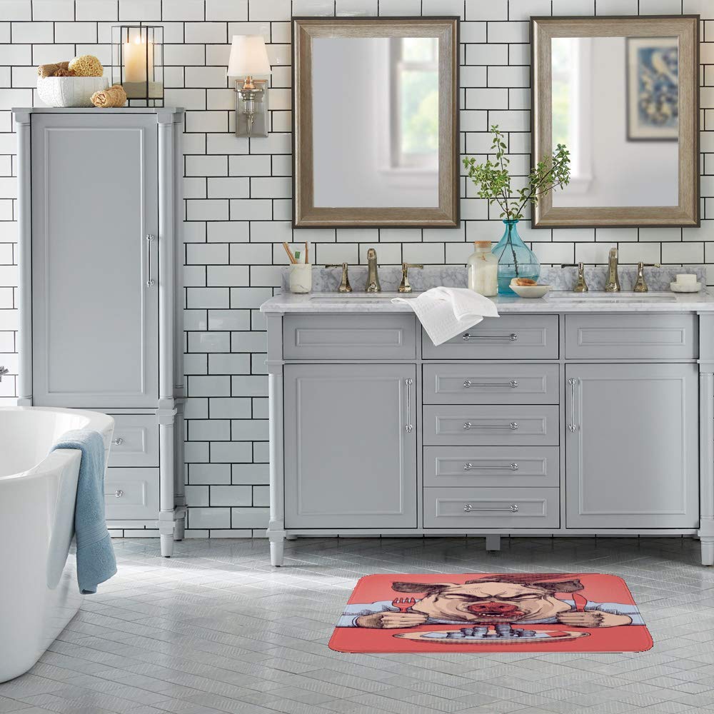 Non-Slip Coral Fleece Bath Mat - Super Absorbent Shower Rug with Funny Pig Design, Soft & Cozy for Bathroom, Tub, Outdoor Use - Perfect Gift Idea for Home Decor