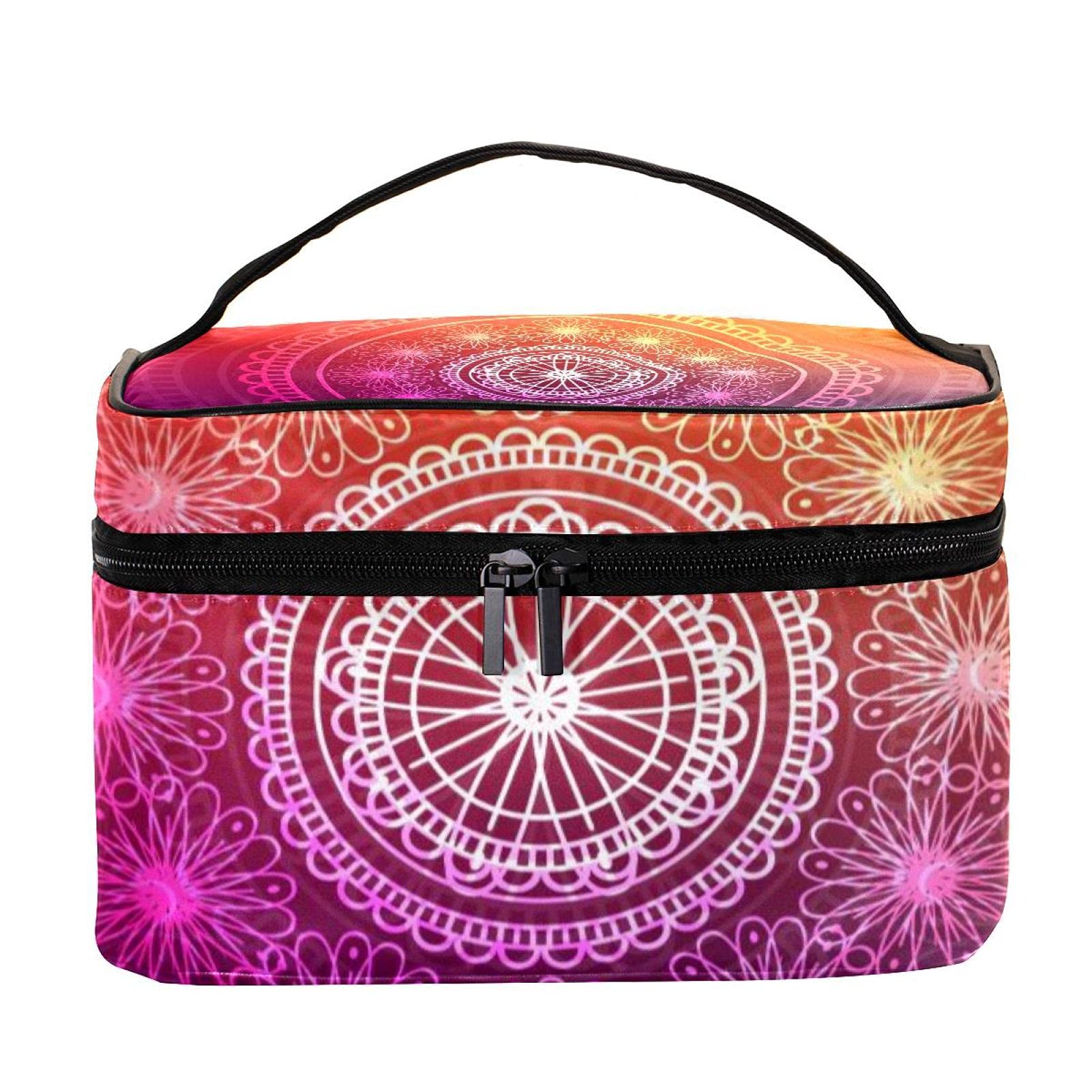 Abstract Colorful Mandala Pattern Travel Makeup Bag - Large Cosmetic Organizer with Zipper for Women & Girls | Perfect for Vacation, Gym, Beach & Daily Essentials Storage