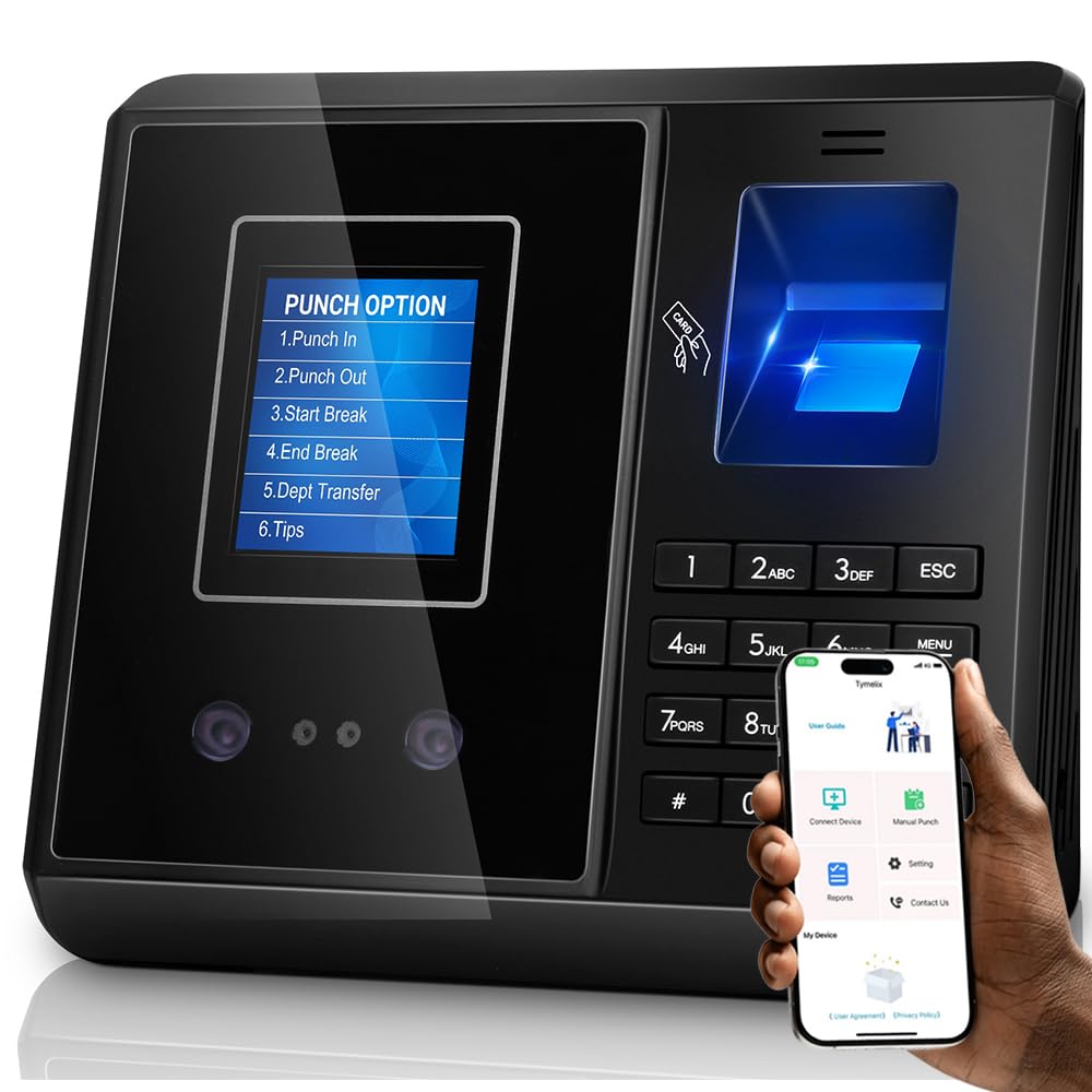 Employee Time Clock with Face Recognition, Card & Fingerprint - No Monthly Fee | Small Business Attendance Machine with 10 IC Cards | iOS/Android App | Perfect for Retail, Office & Warehouse Staff Management