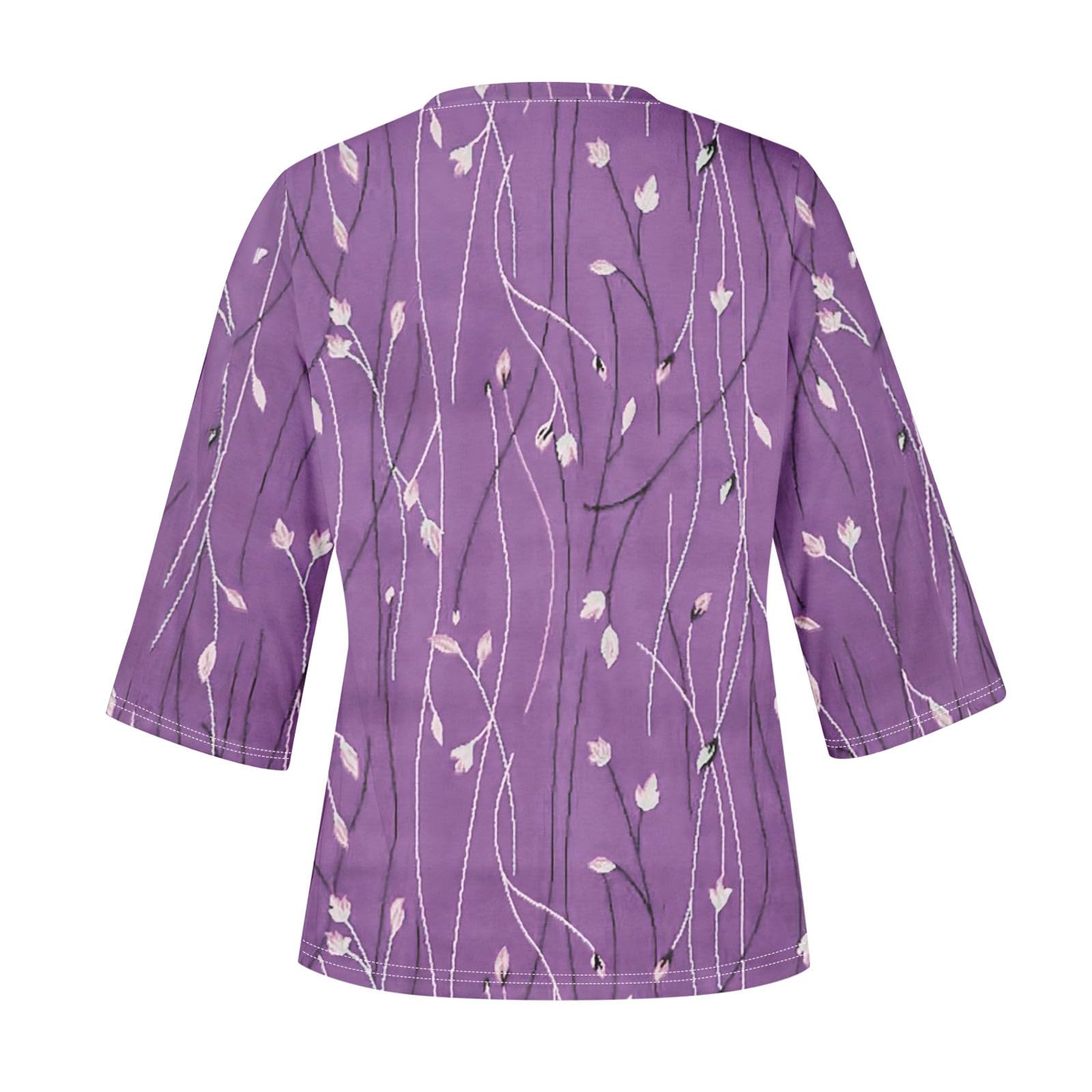 Women's Summer 3/4 Sleeve Floral V-Neck T-Shirt - Casual Loose Fit Blouse, Soft & Comfortable (S-3X) - Perfect for Beach Outings, Date Nights and Summer Vacations