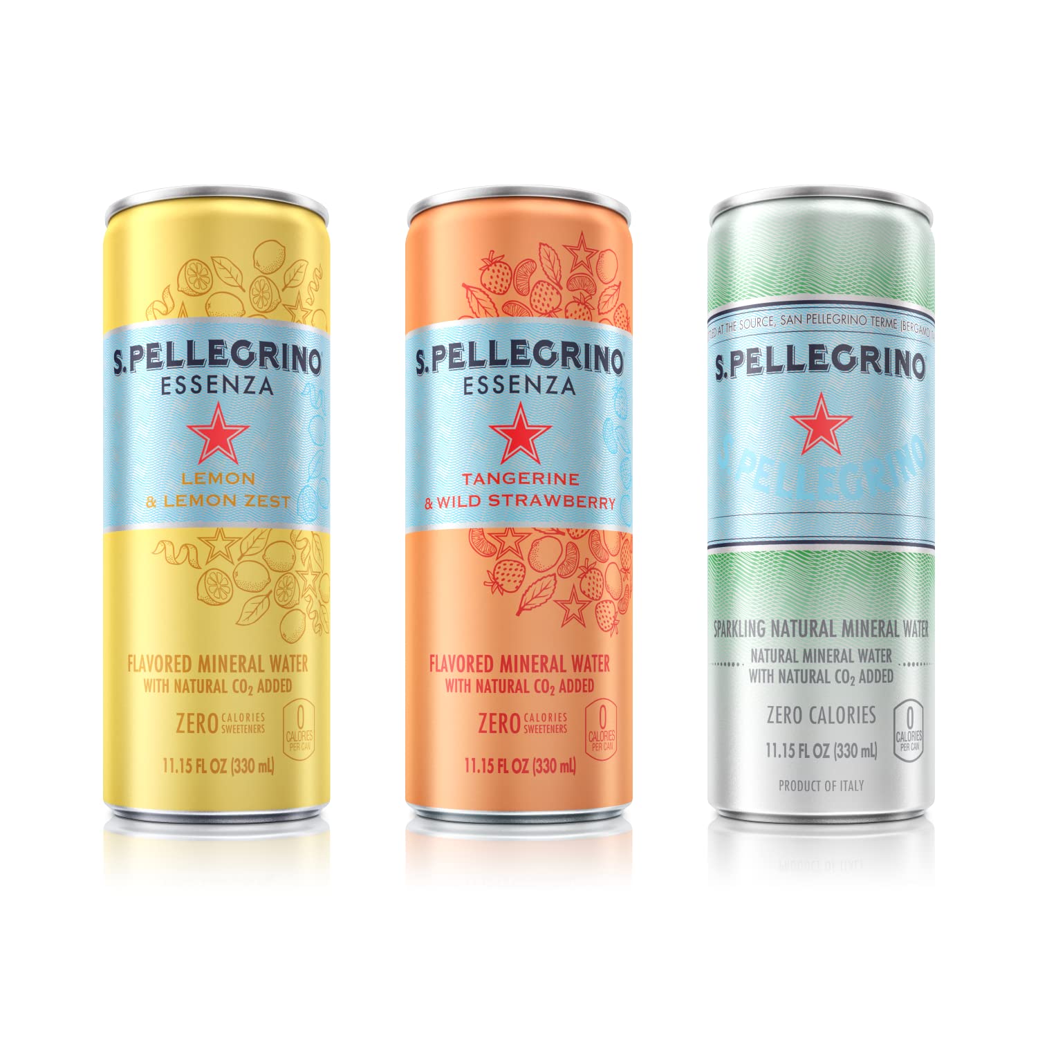 S.Pellegrino Essenza Sparkling Mineral Water Variety Pack - 24 Cans (11.15 Fl Oz Each) with Lemon, Wild Strawberry & Original Flavors | Refreshing Hydration for Office, Gym & Outdoor Activities