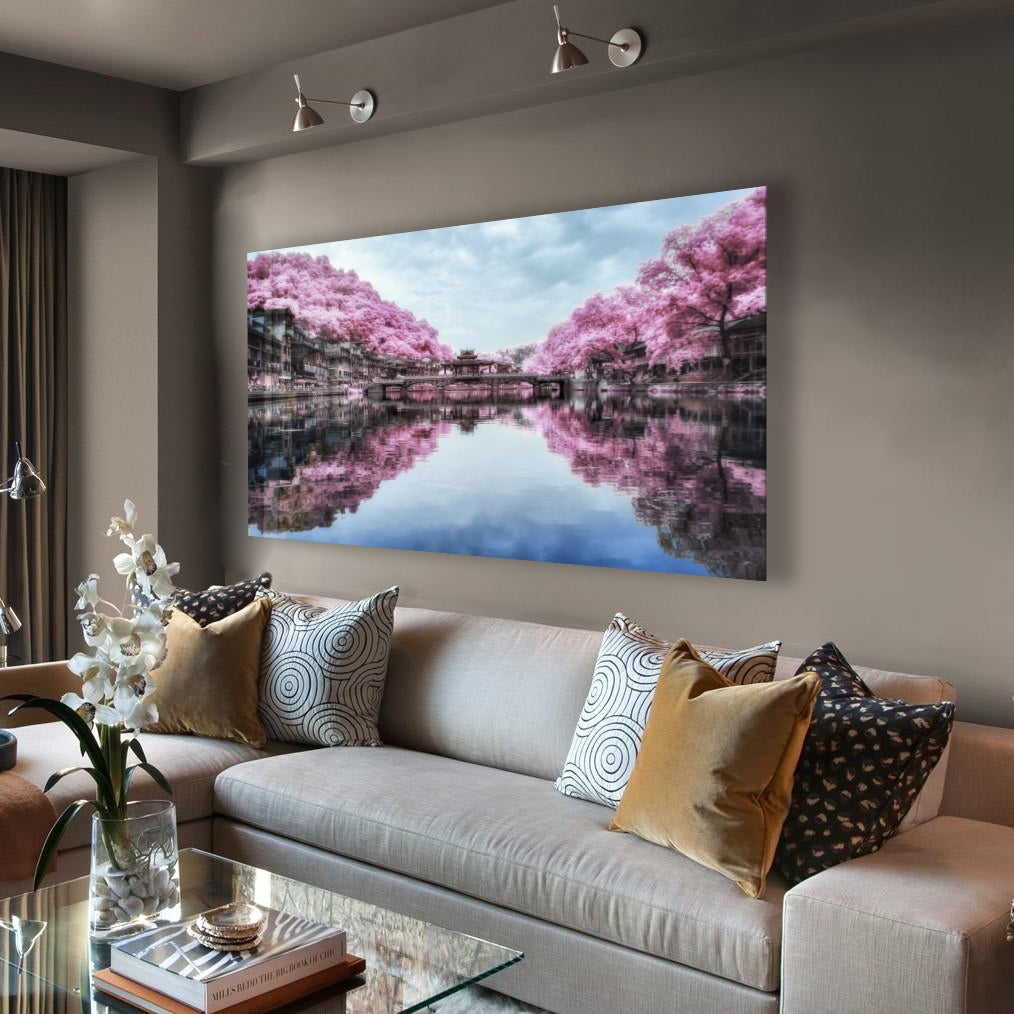 Pink Landscape Wall Art - Modern Abstract Canvas Painting for Home & Office Decor - Perfect for Living Room, Bedroom, and Workspace
