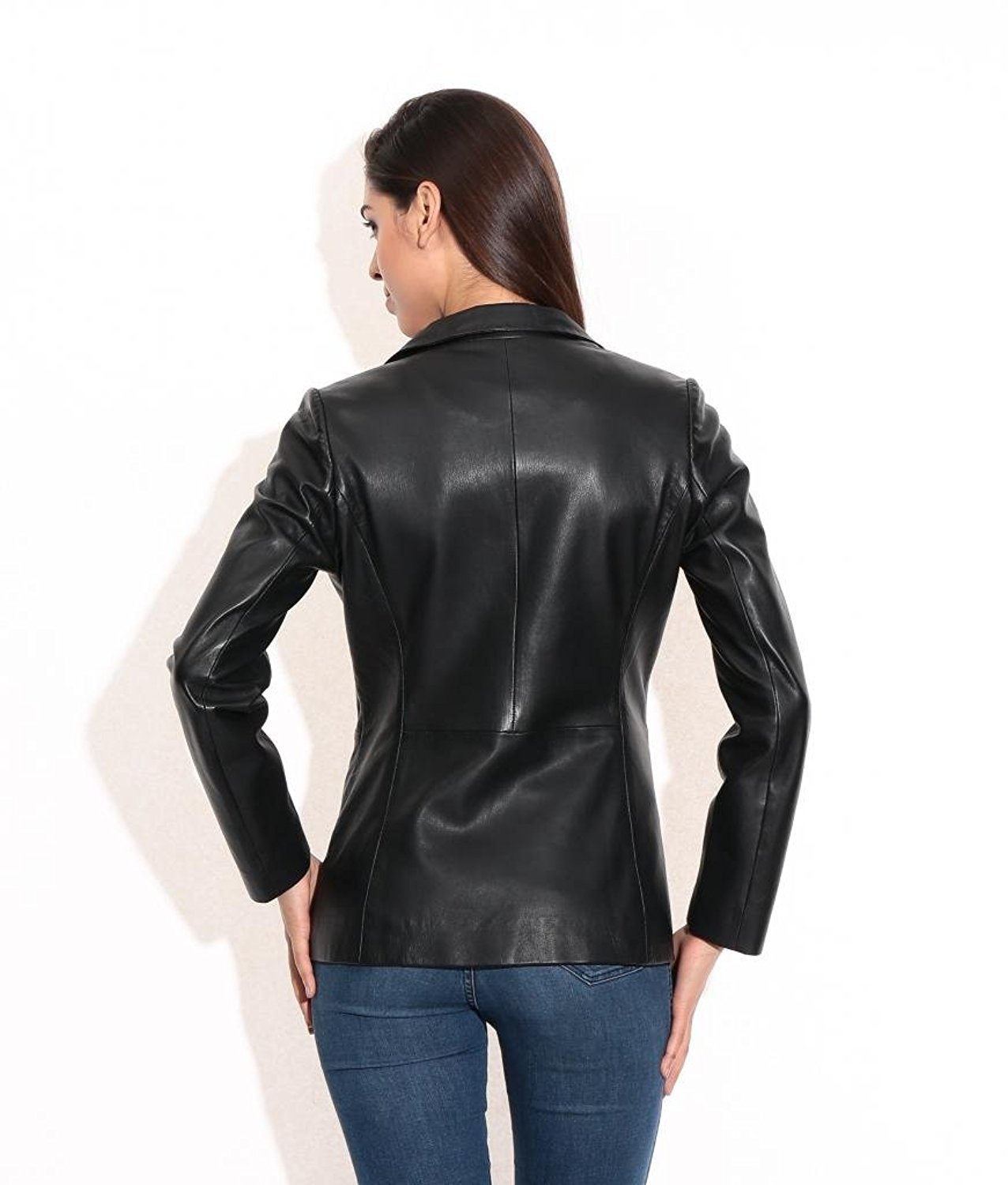 Genuine Lambskin Leather Black Women's Single Button Blazer - Slim Fit Office Suit Jacket with Full Sleeves for Business Professional & Formal Occasions