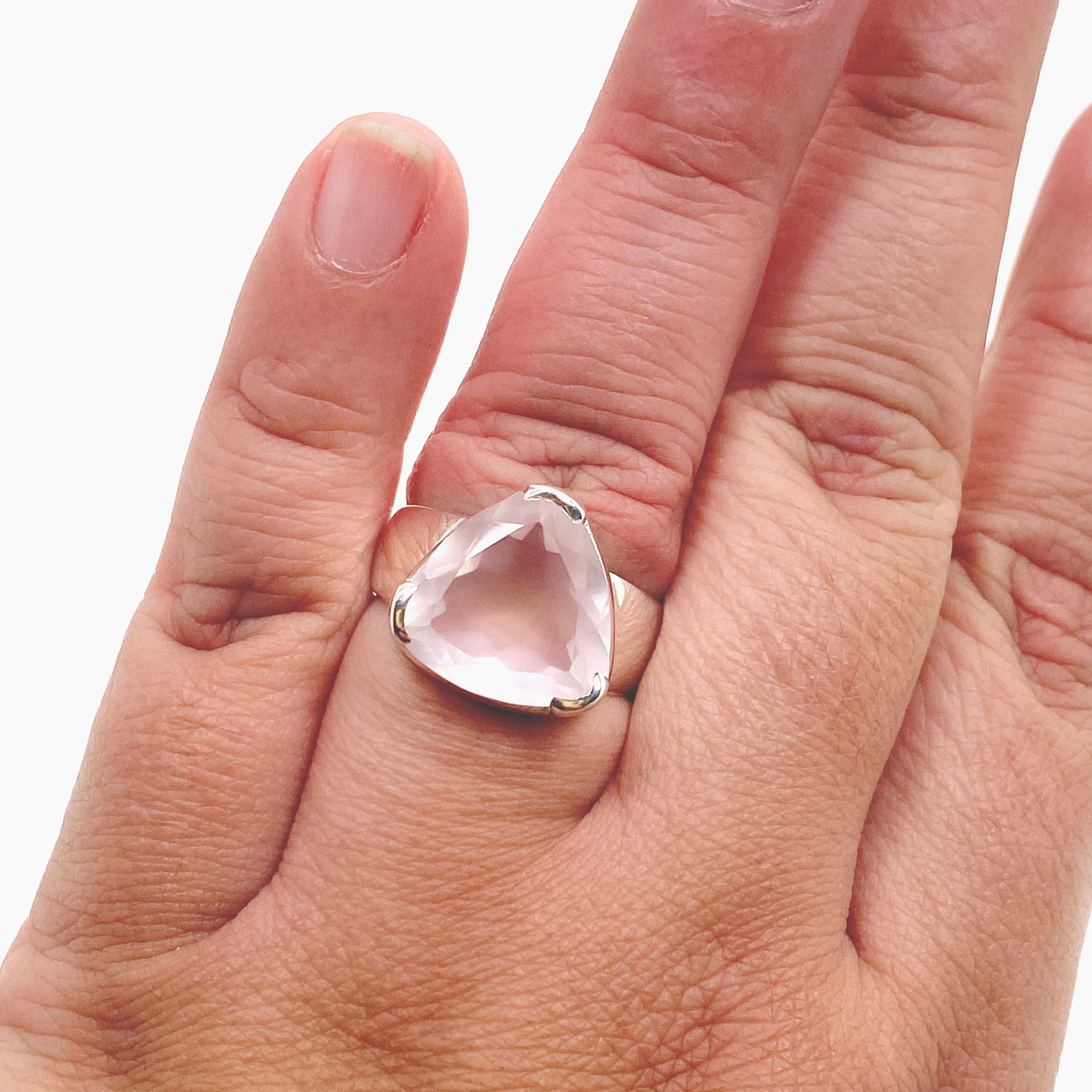 Rose Quartz Triangular Faceted Ring - Size 10 - KRGJ3324 - Elegant Boho Jewelry for Women, Perfect for Weddings, Parties & Everyday Wear