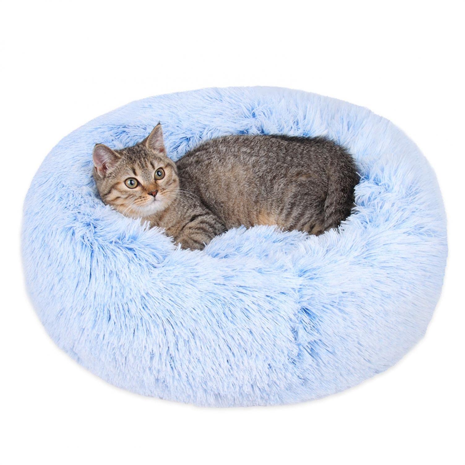 Calming Plush Pet Bed for Dogs & Cats - Washable Donut Dog Bed, Chew Proof Anti-Anxiety Cat Bed, Non-Slip Warm Pet Cave for Small/Medium Pets - Perfect for Crate, Travel & Anxiety Relief
