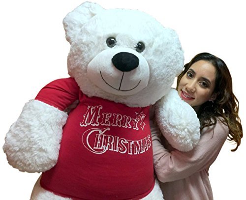 52-Inch Giant Plush Teddy Bear with Christmas T-Shirt - Oversized Stuffed Animal Toy - Polar Bear Plushie for Kids & Adults - Perfect for Christmas Gifts, Bedroom Decor, and Cuddling