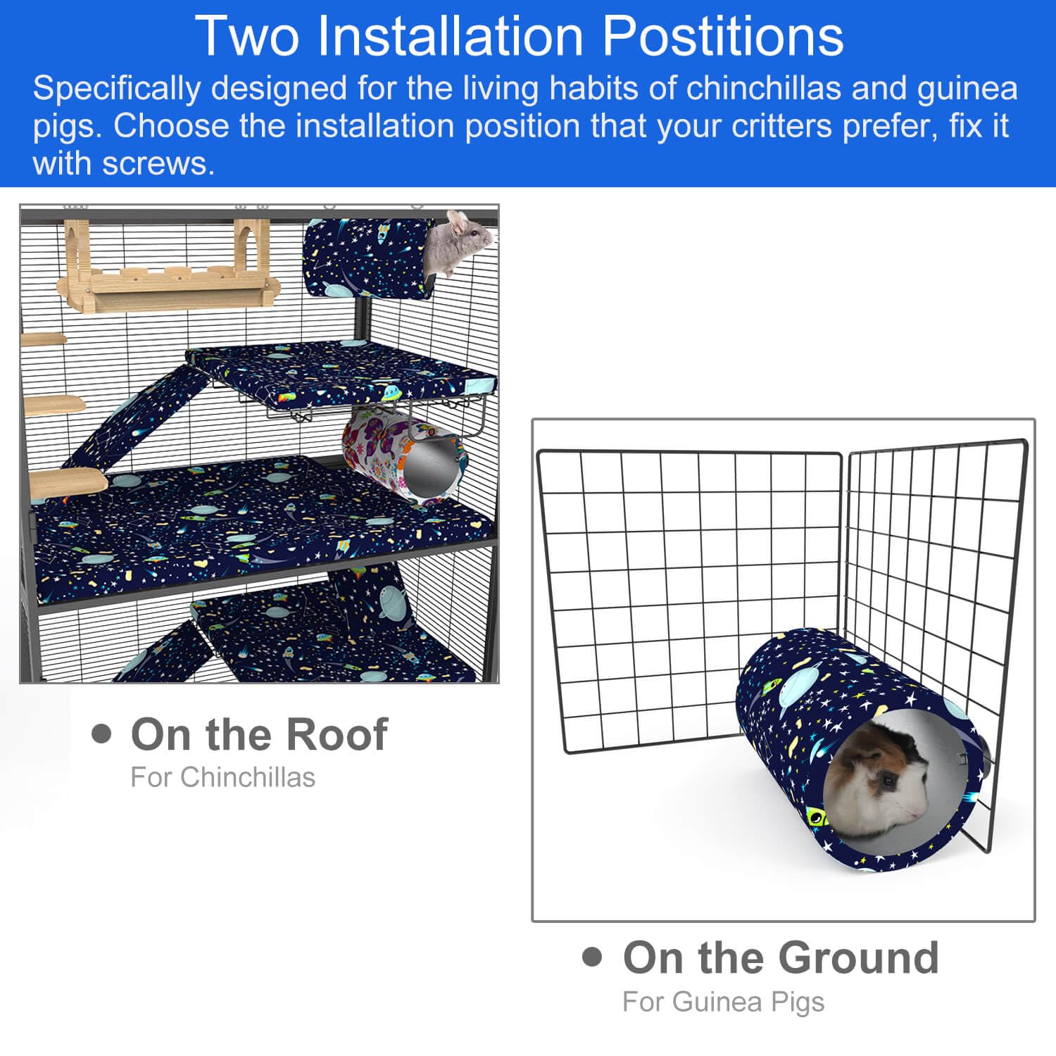 Chinchilla Cooling Tunnel Toy for Small Animals - Hanging Tube Playhouse for Ferrets, Chinchillas, Squirrels & Guinea Pigs - Cage Accessories with Starry Sky Design - Perfect for Playtime & Summer Cooling