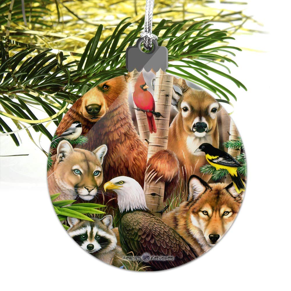 Bear Eagle Cougar Wolf Raccoon Deer Animal Acrylic Christmas Tree Ornaments - Wildlife Themed Holiday Decor for Xmas Tree, Gift & Home Decoration | Perfect for Christmas Party, Fireplace Mantel & Winter Festival Decorating