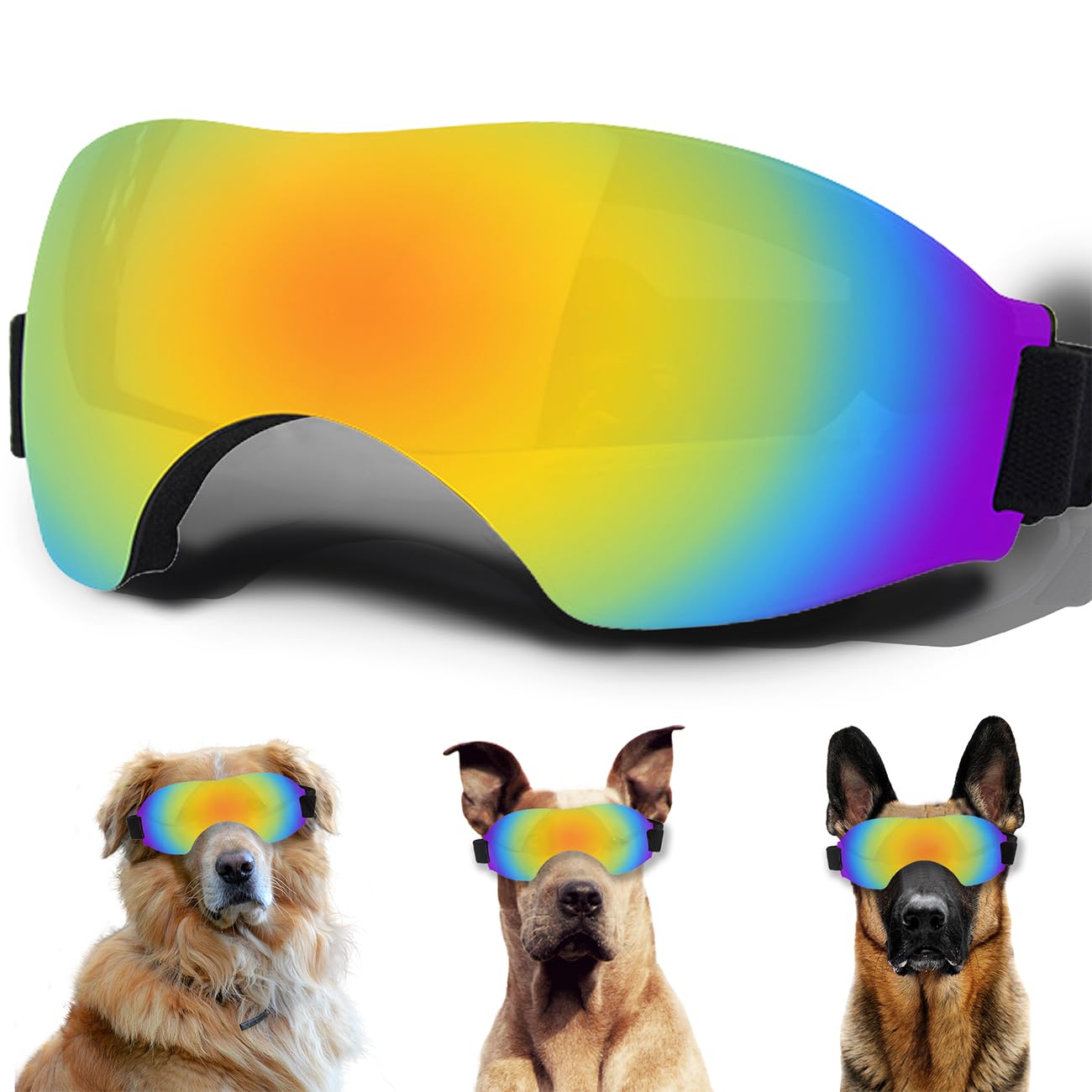 UV Protection Dog Goggles - Adjustable Strap Windproof & Snowproof Sunglasses for Large Dogs - Pet Eye Protection Gear for Hiking, Running & Outdoor Adventures