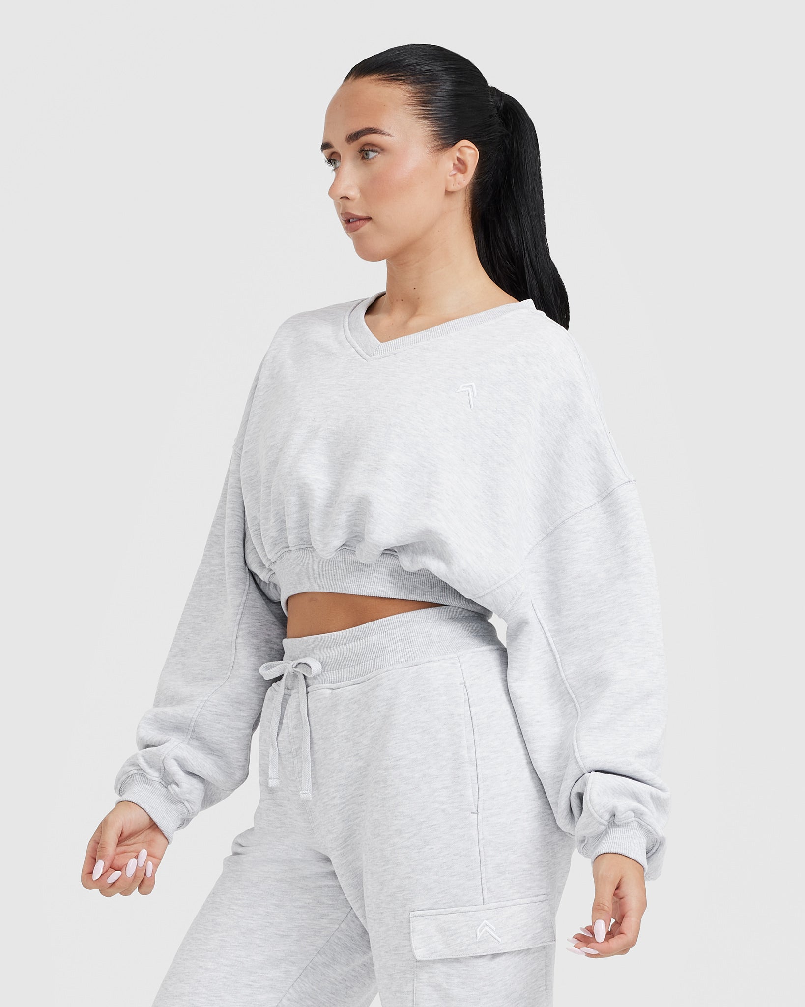 Lightweight Oversized V-Neck Sweatshirt for Women - Soft & Comfortable Pullover - Light Grey Marl - Casual Loungewear, Streetwear & Everyday Outfits