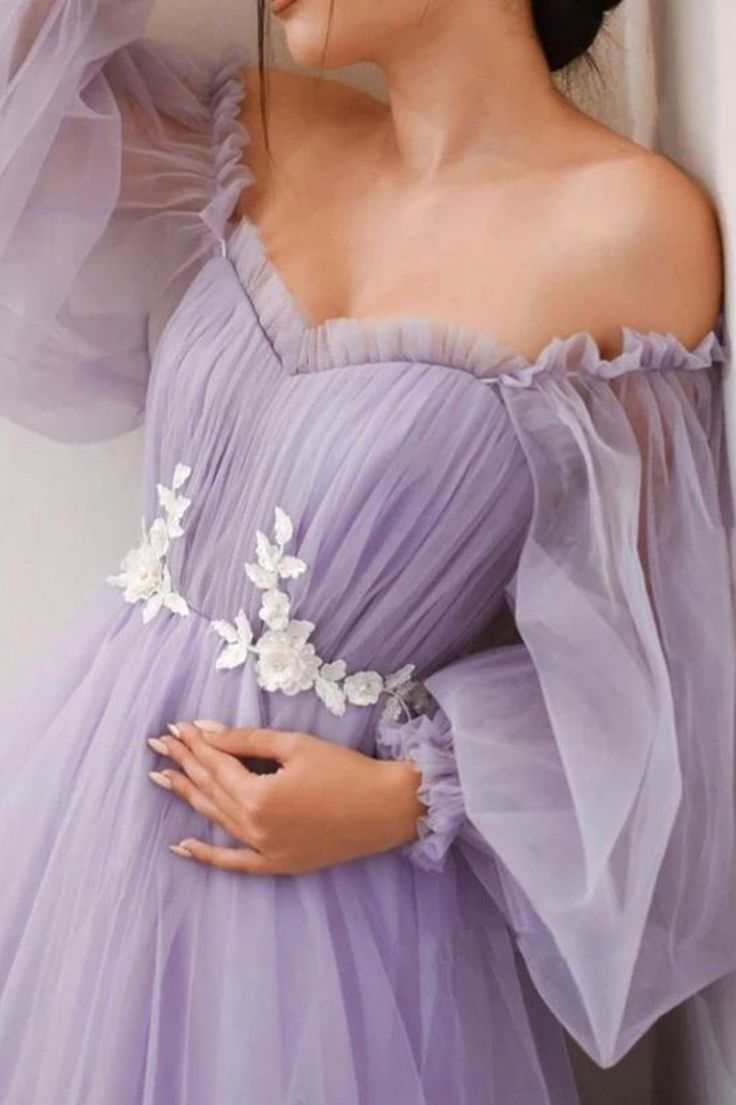 Lilac A-Line Tulle Long Prom Dress Off-The-Shoulder Formal Evening Gown 2369 | Elegant Ball Gown for Homecoming, Wedding Guest, Quinceañera & Special Occasions