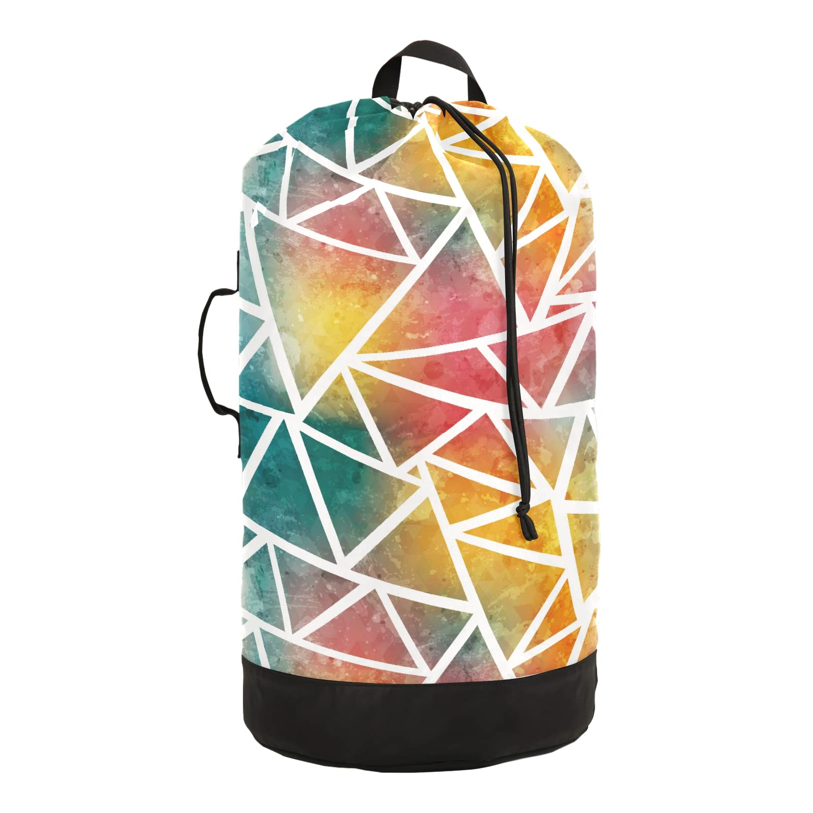 MNSRUU Large Washable Laundry Backpack - Heavy Duty Dirty Clothes Bag with Adjustable Shoulder Straps & Drawstring Closure, Grey Triangle Design for Travel, College, Camping & Dorm Use