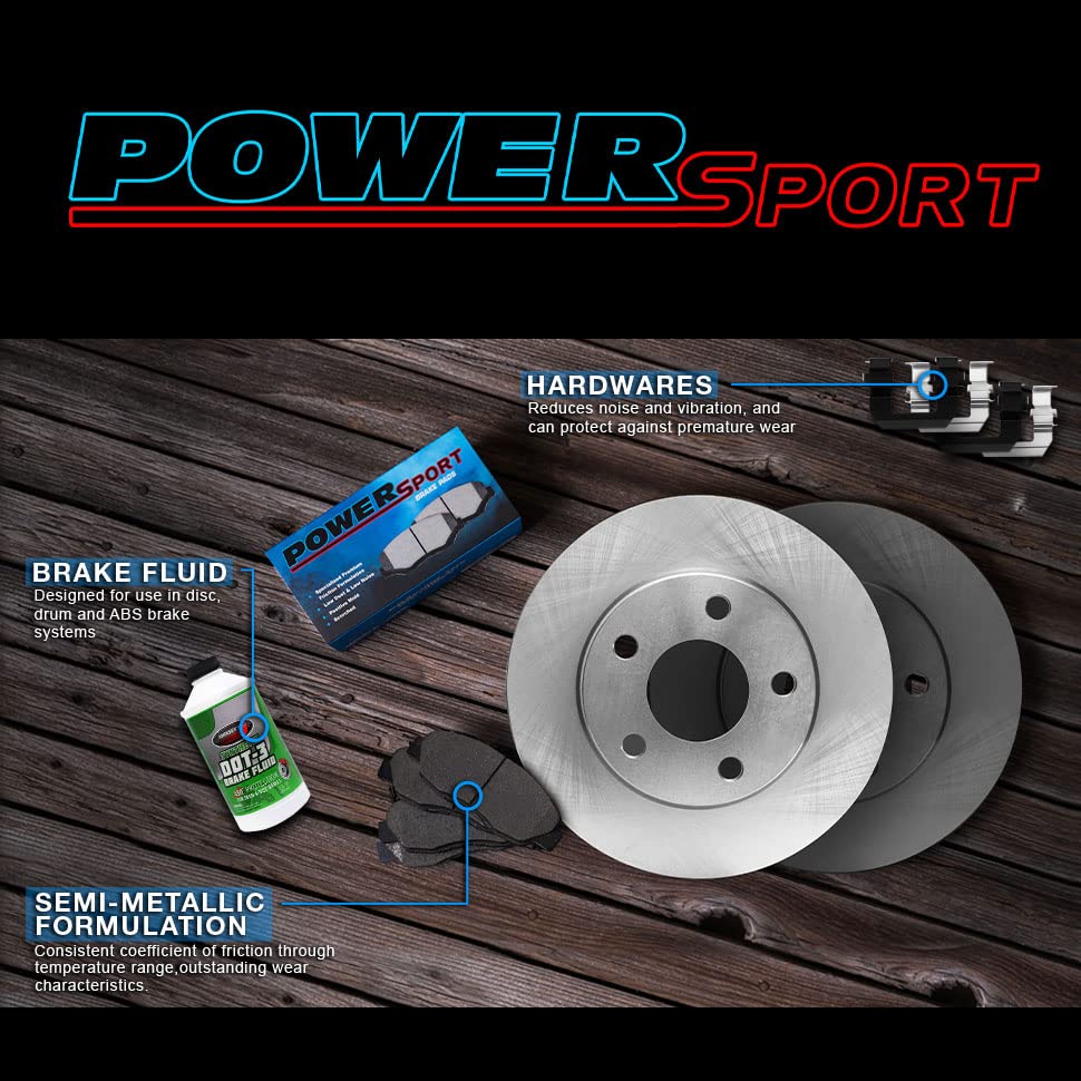 Power Sport Front Brake Pads and Rotors Kit - Semi-Metallic Brake Pads with Hardware (BLB1.40112.43) | High-Performance Braking for Motorcycles, ATVs & Off-Road Vehicles
