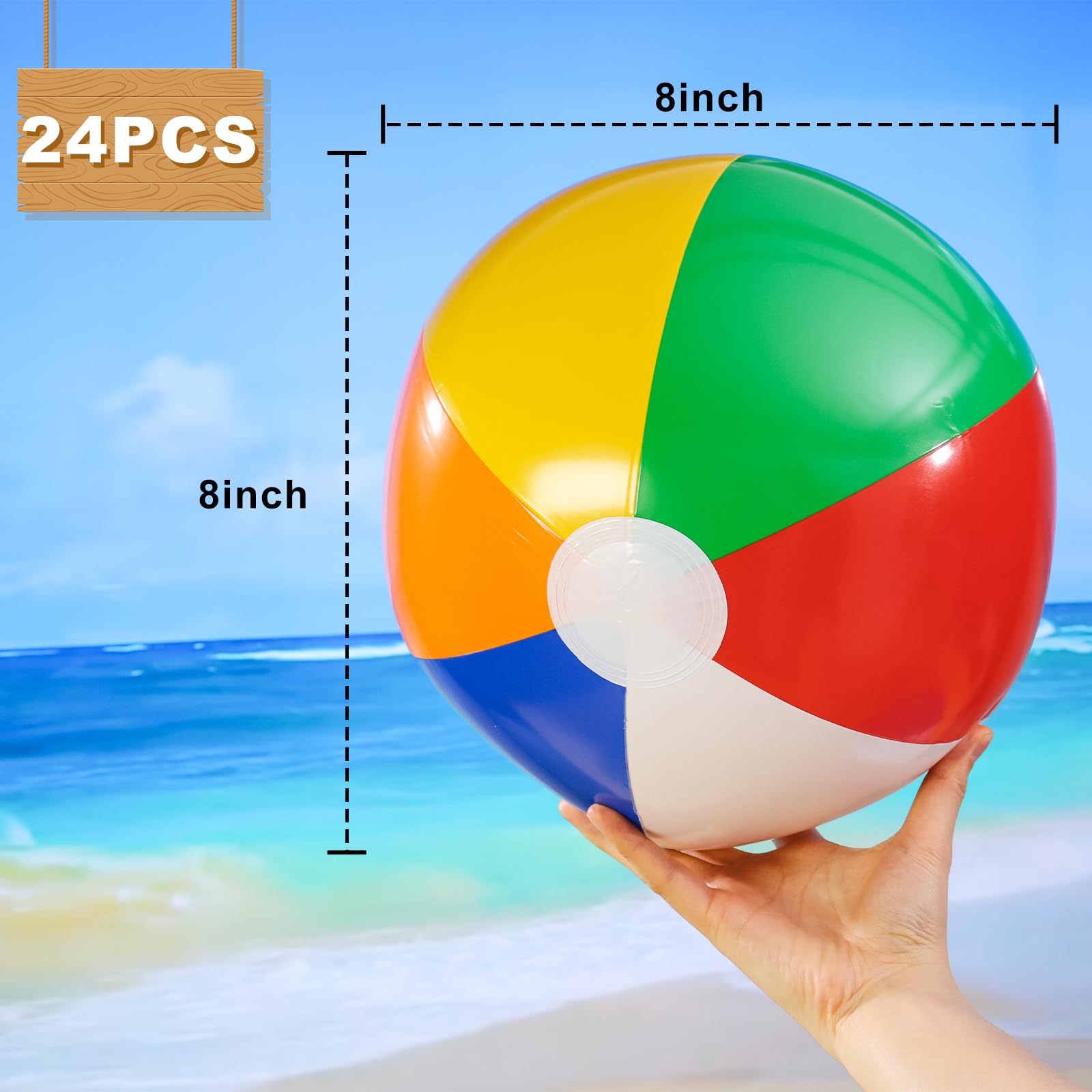 24PCS 8-Inch Inflatable Beach Balls Bulk - Colorful Summer Pool Toys for Kids, Adults, Family Water Games & Beach Party Supplies | Perfect for Swimming Pools, Backyard Parties, Ocean Vacations