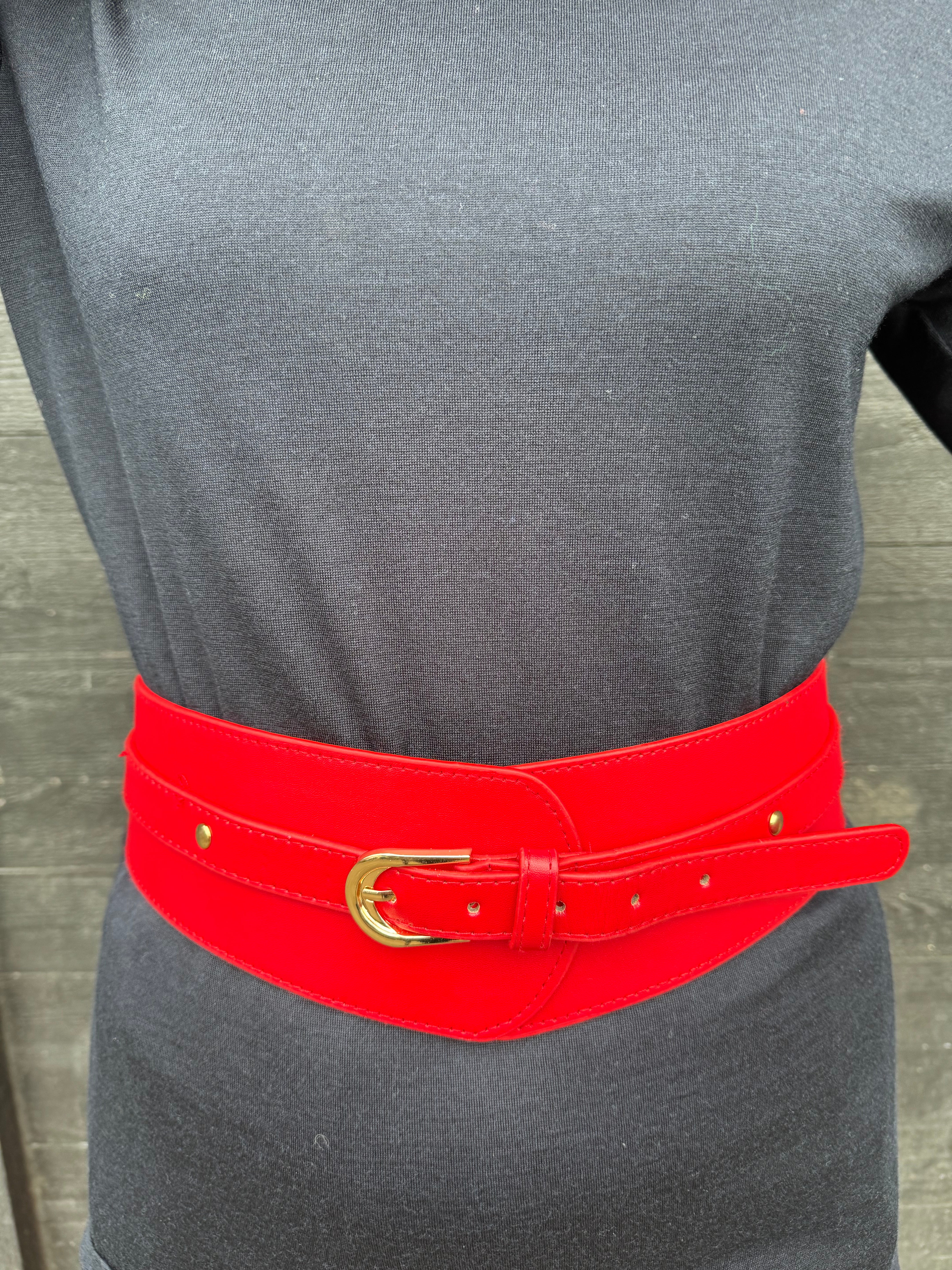 Fashionable Wide Waist Belt for Women - Adjustable Red Corset Belt for Tummy Control & Waist Training - Perfect for Dresses, Outfits & Body Shaping