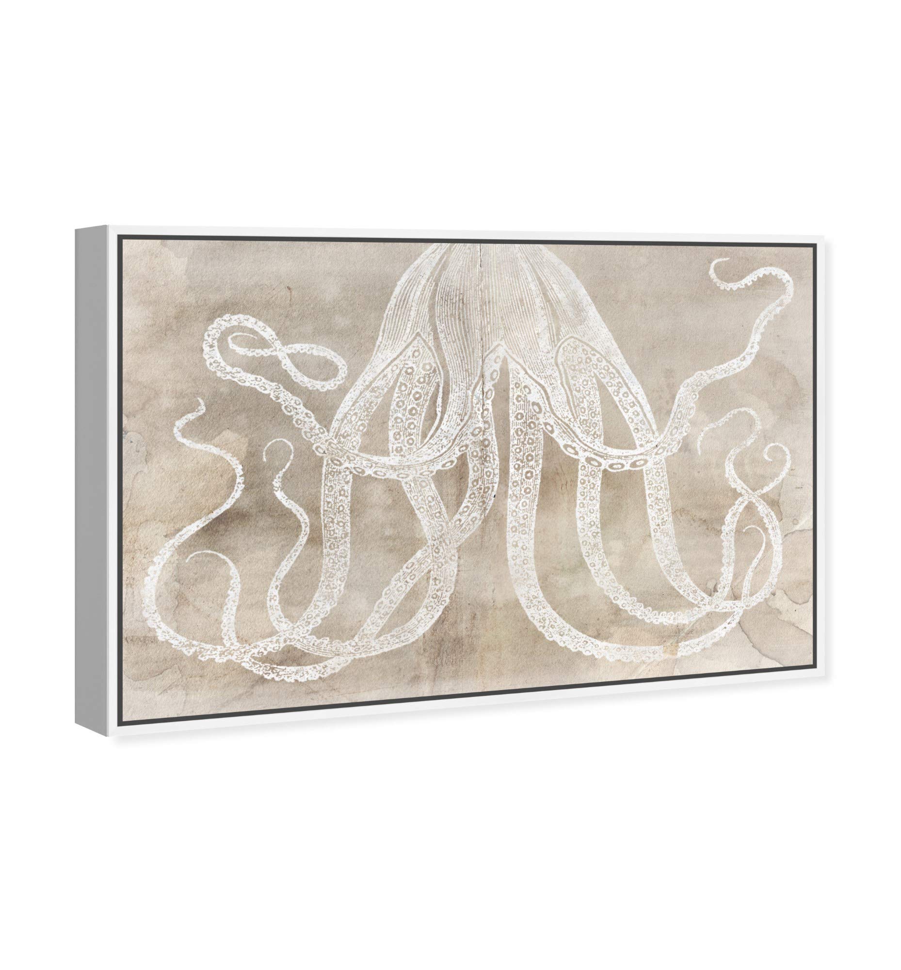 Oliver Gal Artist Co. Octopus Paper Framed Wall Art - 15x10 Inch Nautical Coastal Canvas Print - Brown & White Marine Life Home Decor for Living Room, Bedroom & Office