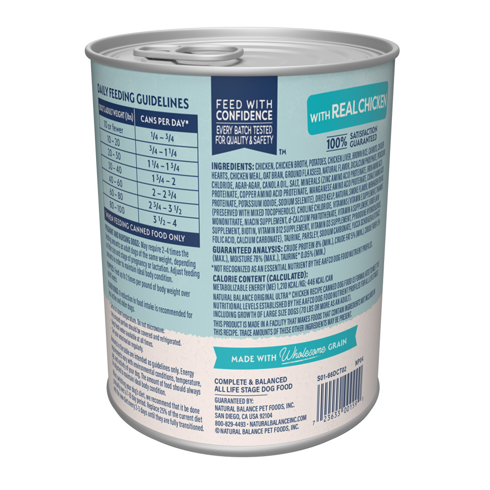 Natural Balance Original Ultra Chicken Recipe Canned Wet Dog Food - High Protein Grain-Free Wet Food for Adult Dogs - Perfect for Mealtime, Training Treats & Digestive Health