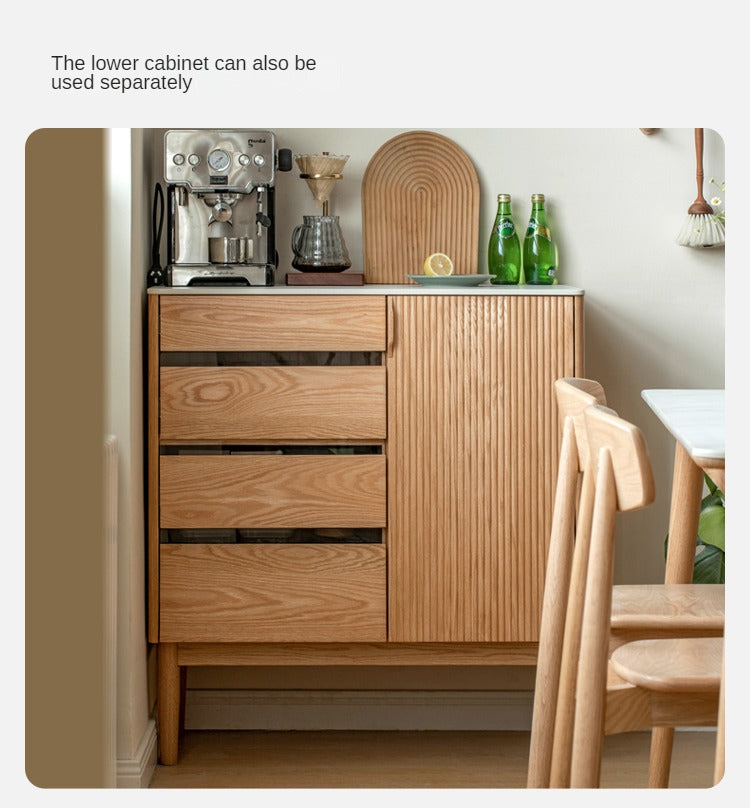 Solid Oak Wood Modern Rock Board Side High Tea Cabinet Buffet - Stylish Storage for Dining Room, Living Room & Kitchen | Perfect for Tea Parties, Buffets & Home Decor