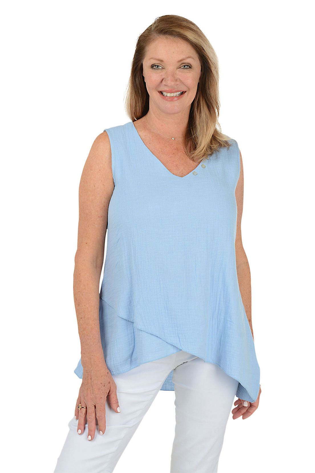 Stylish Bubble Gauze Asymmetrical Sleeveless Blouse for Women | Trendy Summer Top | Perfect for Casual Outings, Beach Vacations & Date Nights