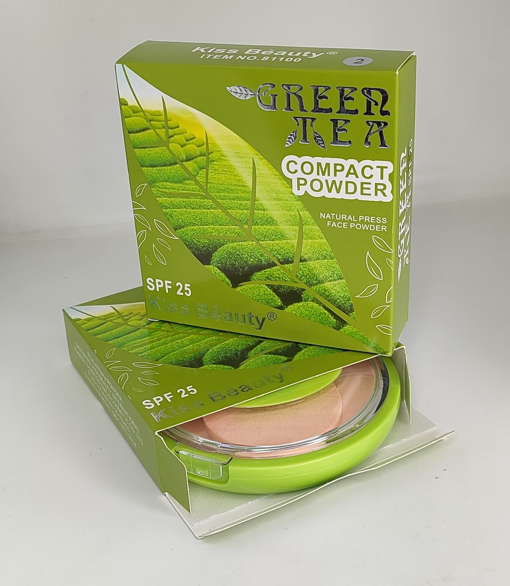 Kiss Beauty Green Tea Matte Compact Powder 2-in-1 - Beige Shade for Dry & Oily Skin, Fair Complexion | Oil Control & Natural Finish for Daily Makeup & Touch-Ups