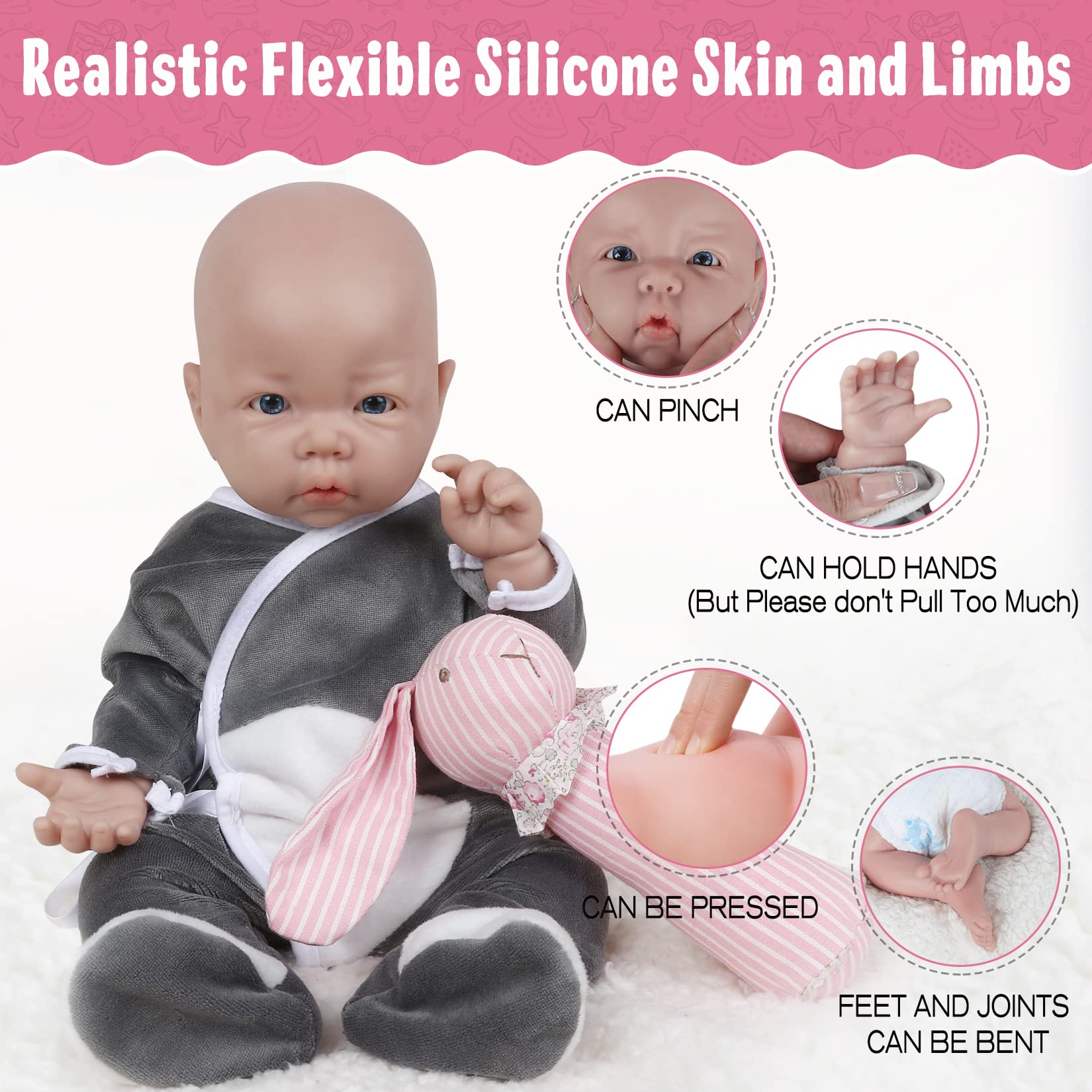 Vollence 17 Inch Realistic Full Body Silicone Reborn Baby Doll Boy - Lifelike Newborn with Open Eyes, Soft Skin & Natural Details | Perfect for Gift Giving, Nursery Decor, Photography Props & Therapy