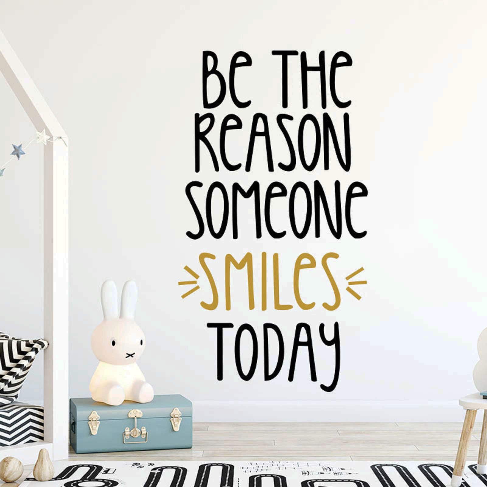 Inspirational Wall Decals for Kids Room - 'Be The Reason Someone Smiles Today' Motivational Quote Stickers - Perfect for Bedroom, Nursery, Classroom & Playroom Decor - Self-Adhesive Wall Art for Boys & Girls