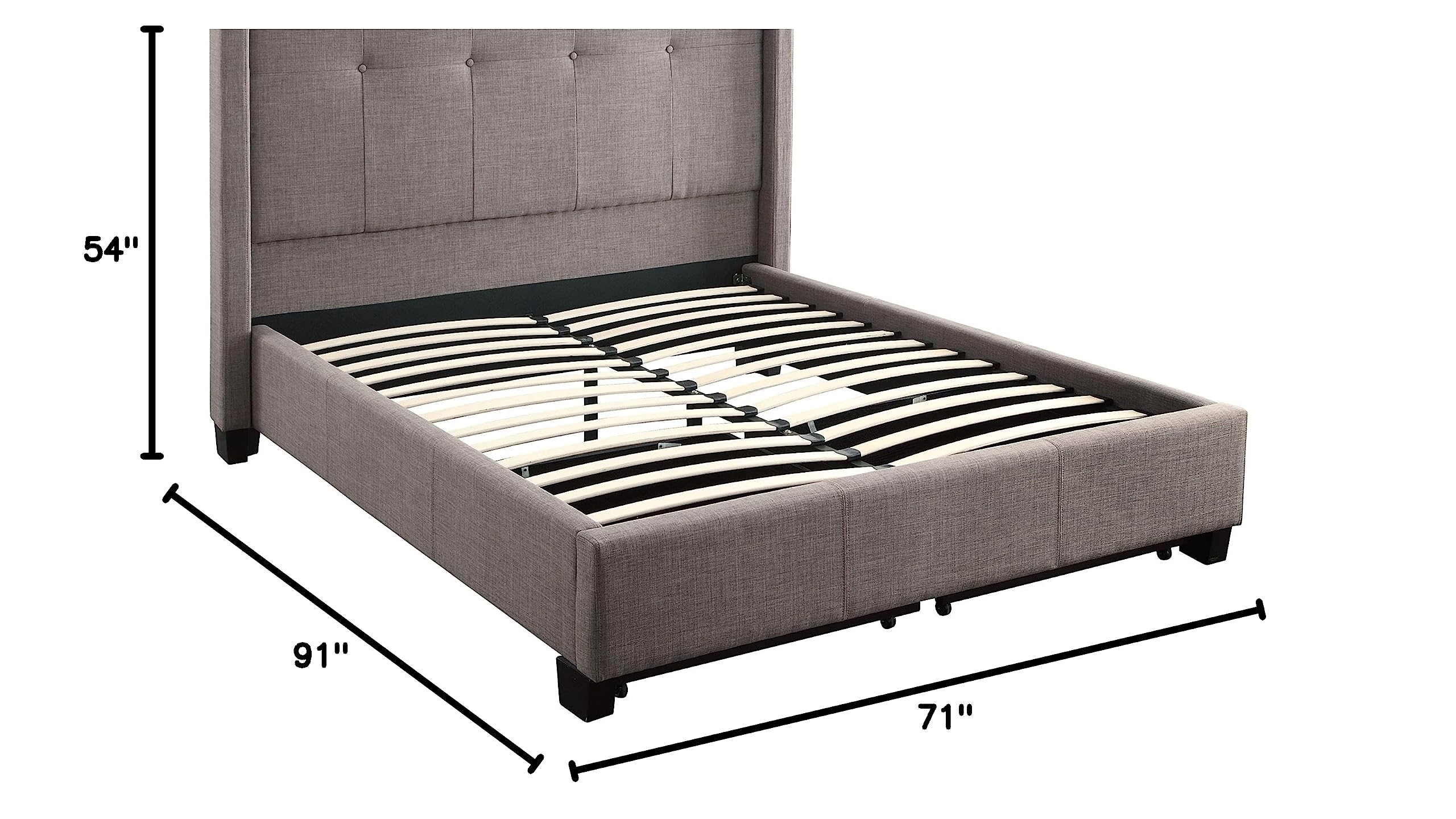 Modus Furniture Solid Wood Queen Size Storage Bed with Footboard - Madeleine Collection in Dolphin Linen | Space-Saving Bedroom Solution for Small Apartments & Guest Rooms